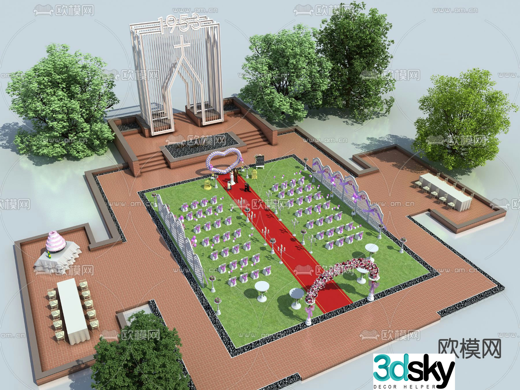 Lawn wedding outdoor wedding scene 3d model