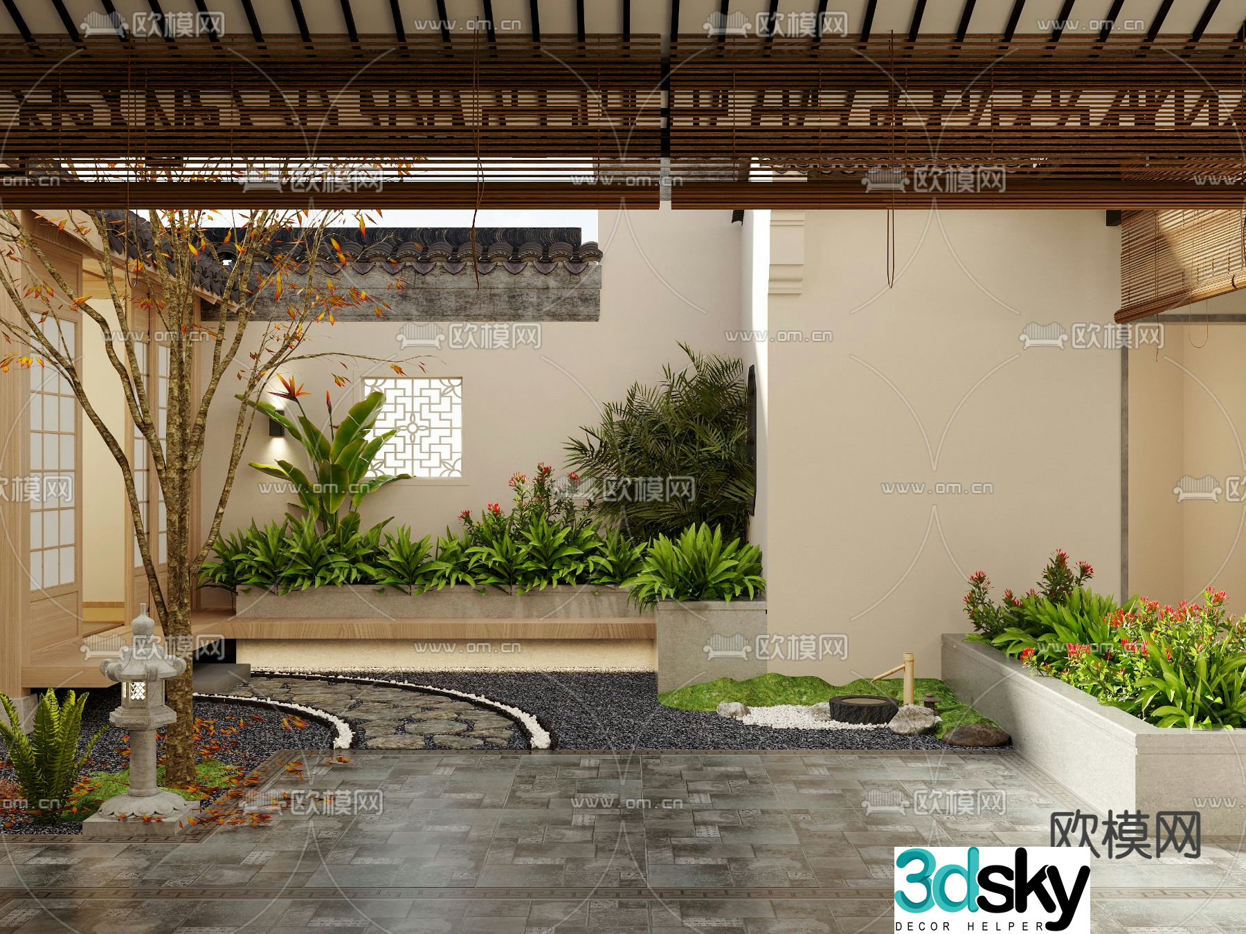 Courtyard landscape villa courtyard 3D model