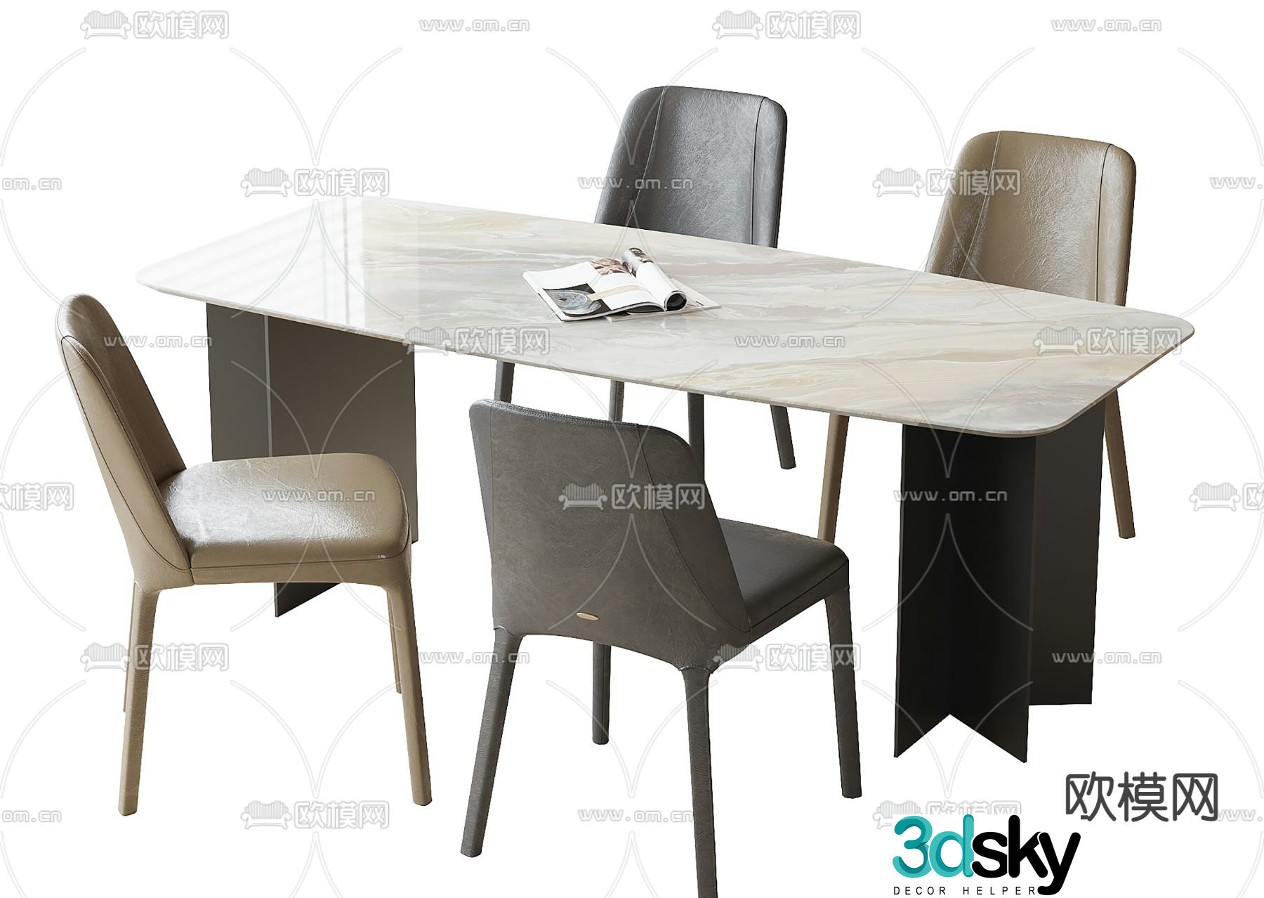 Dining table and chairs marble dining table 3d model