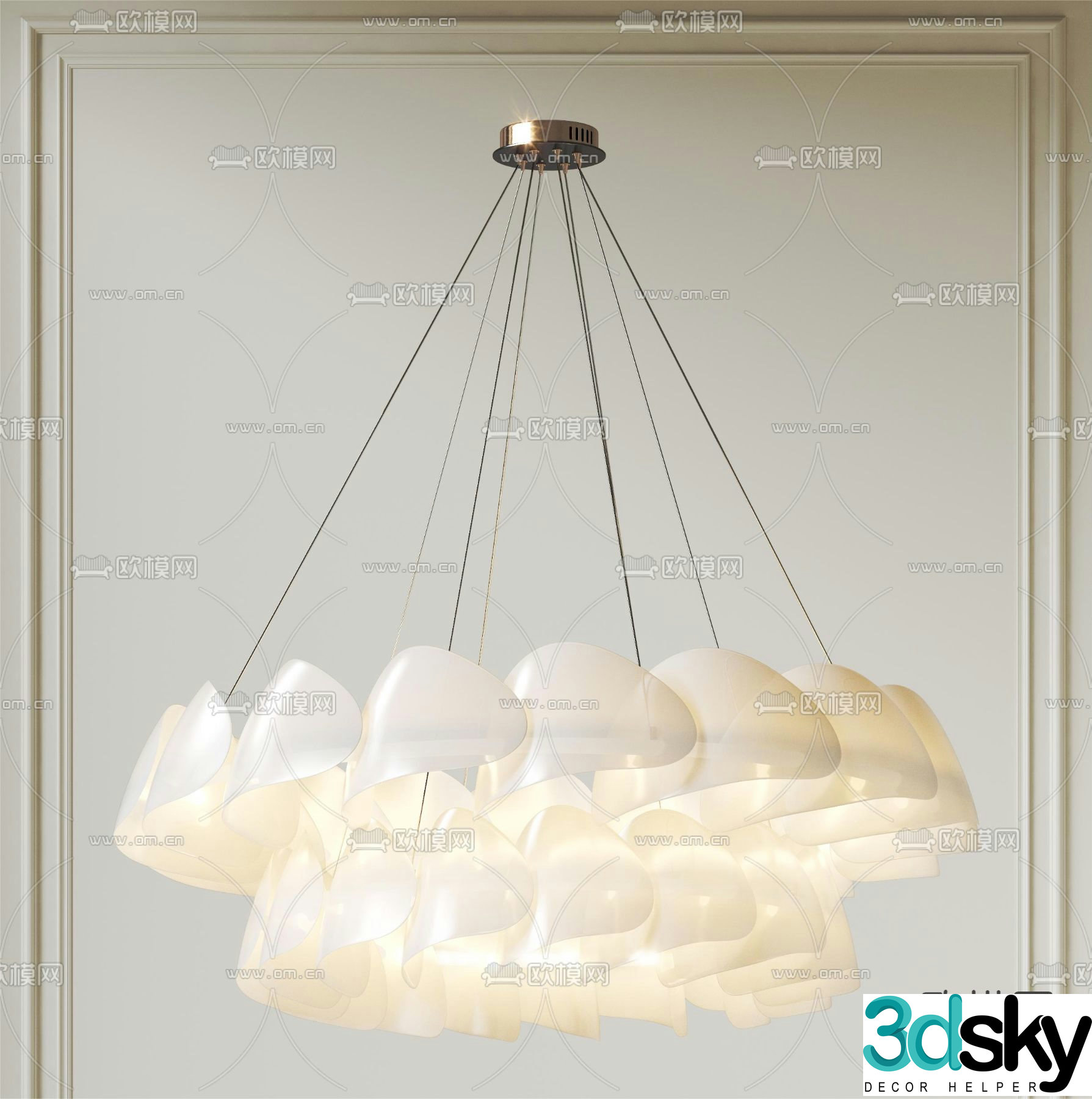 Cream style chandelier double layer chandelier 3d model