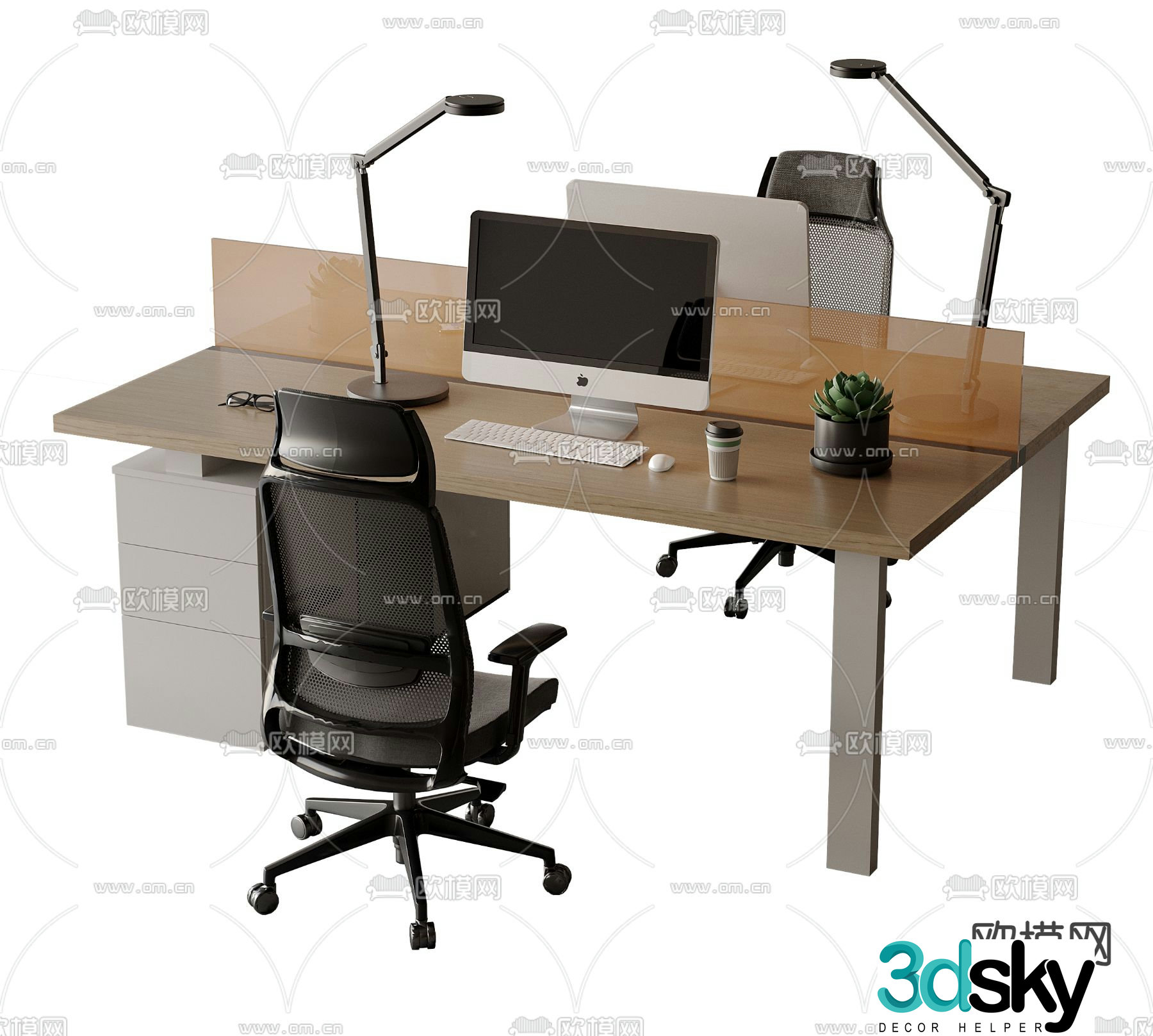 Employee workstation desk 3D model
