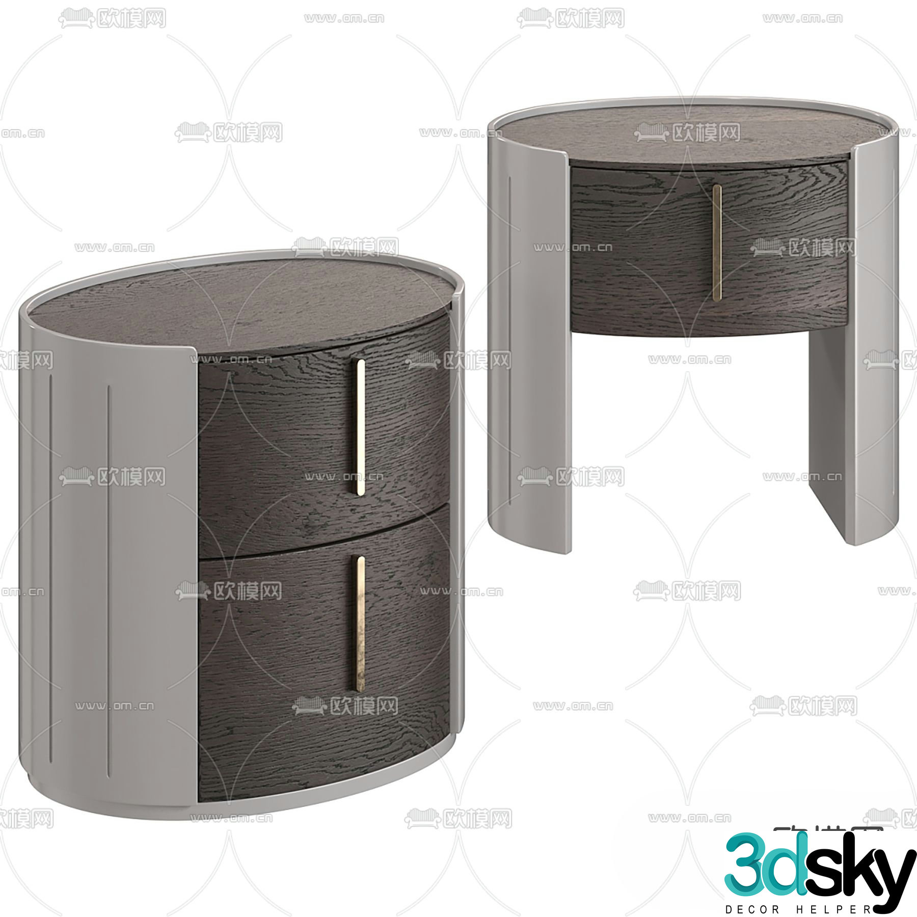 Dark bedside table with drawers 3d model