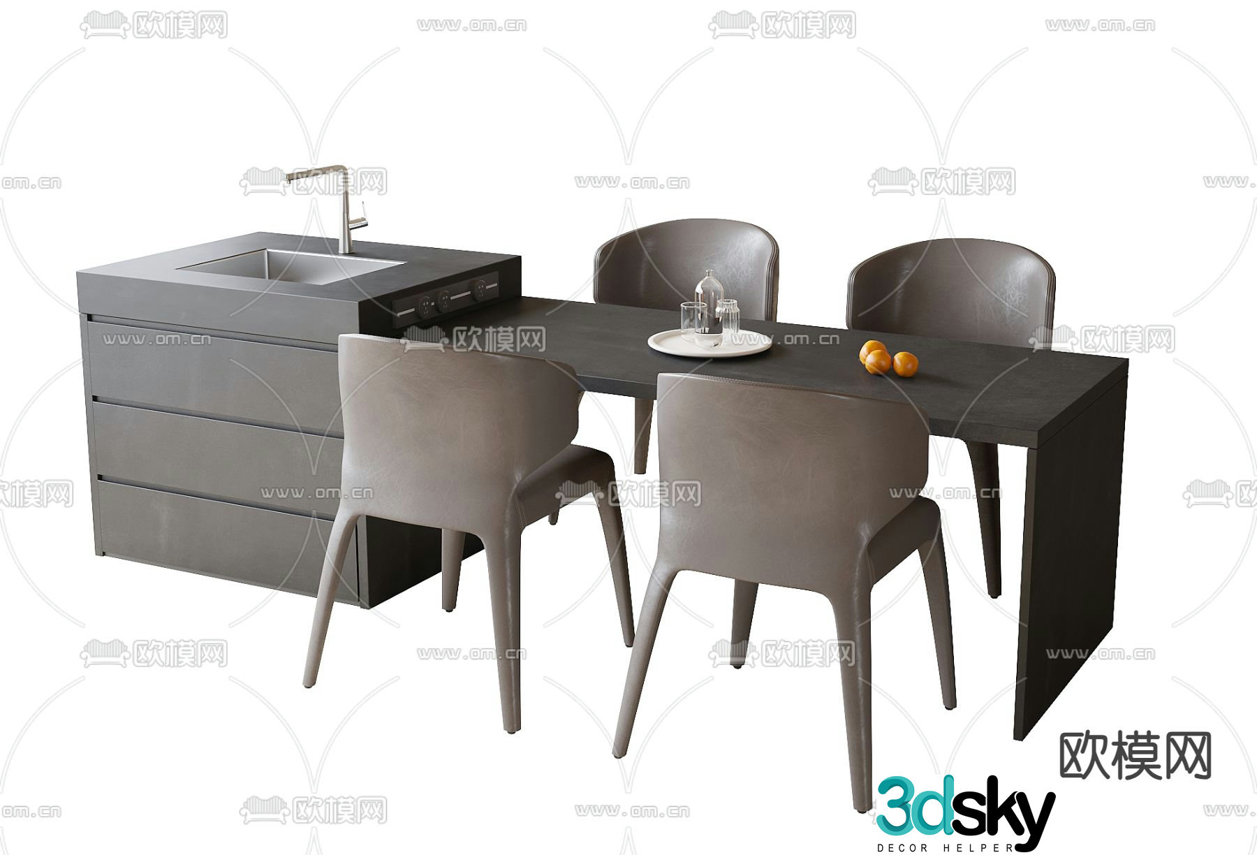 3D model of Nakadao dining table and chair