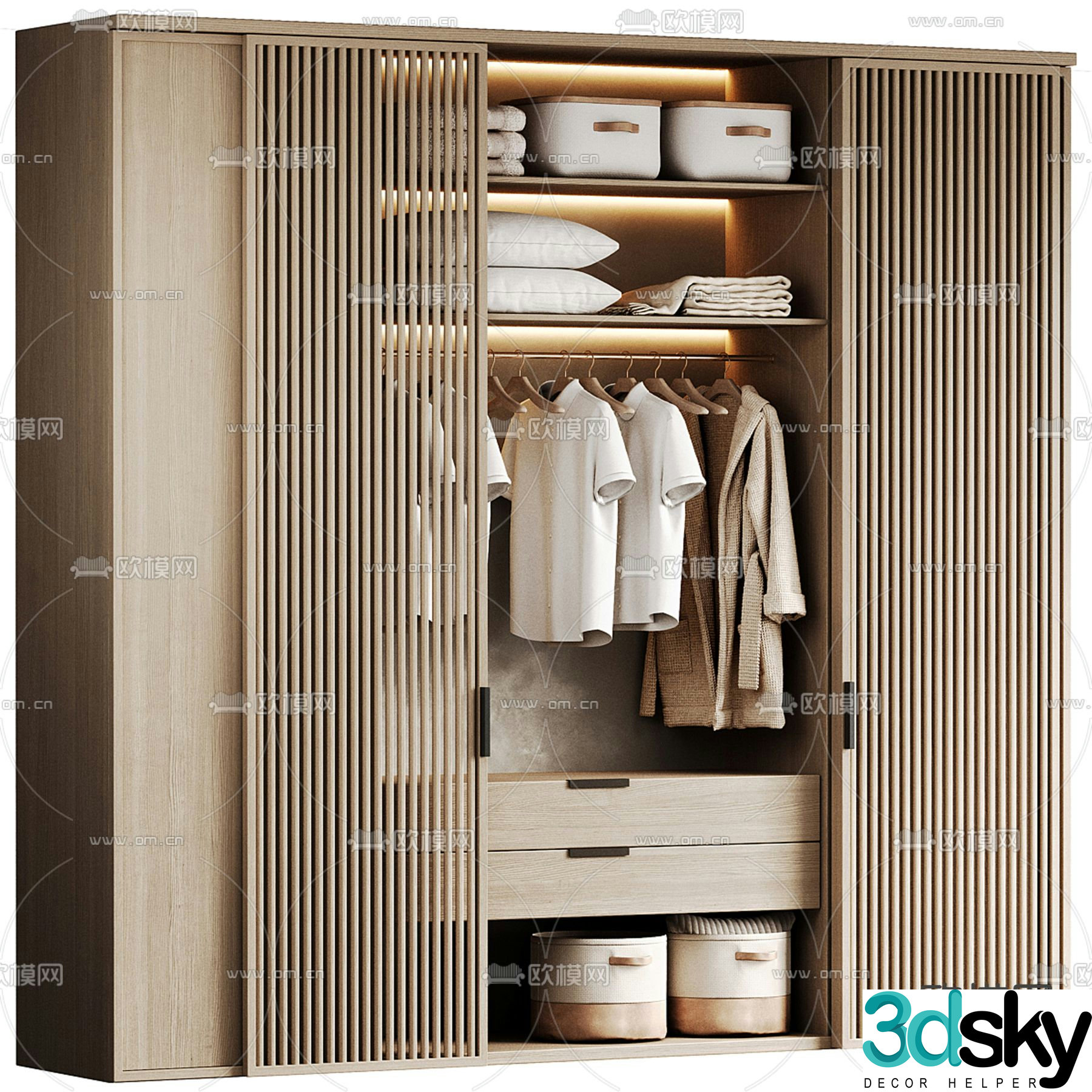 Filling-1 solid wood sliding door wardrobe 3d model