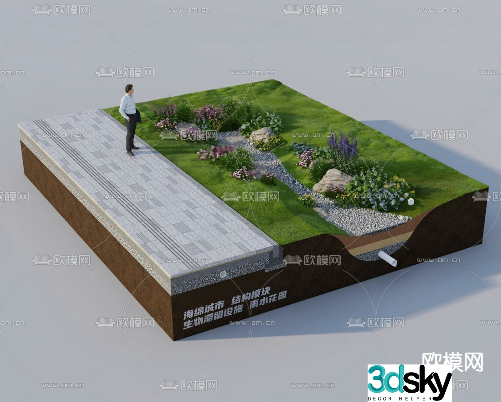 Sponge city paved landscape 3D model