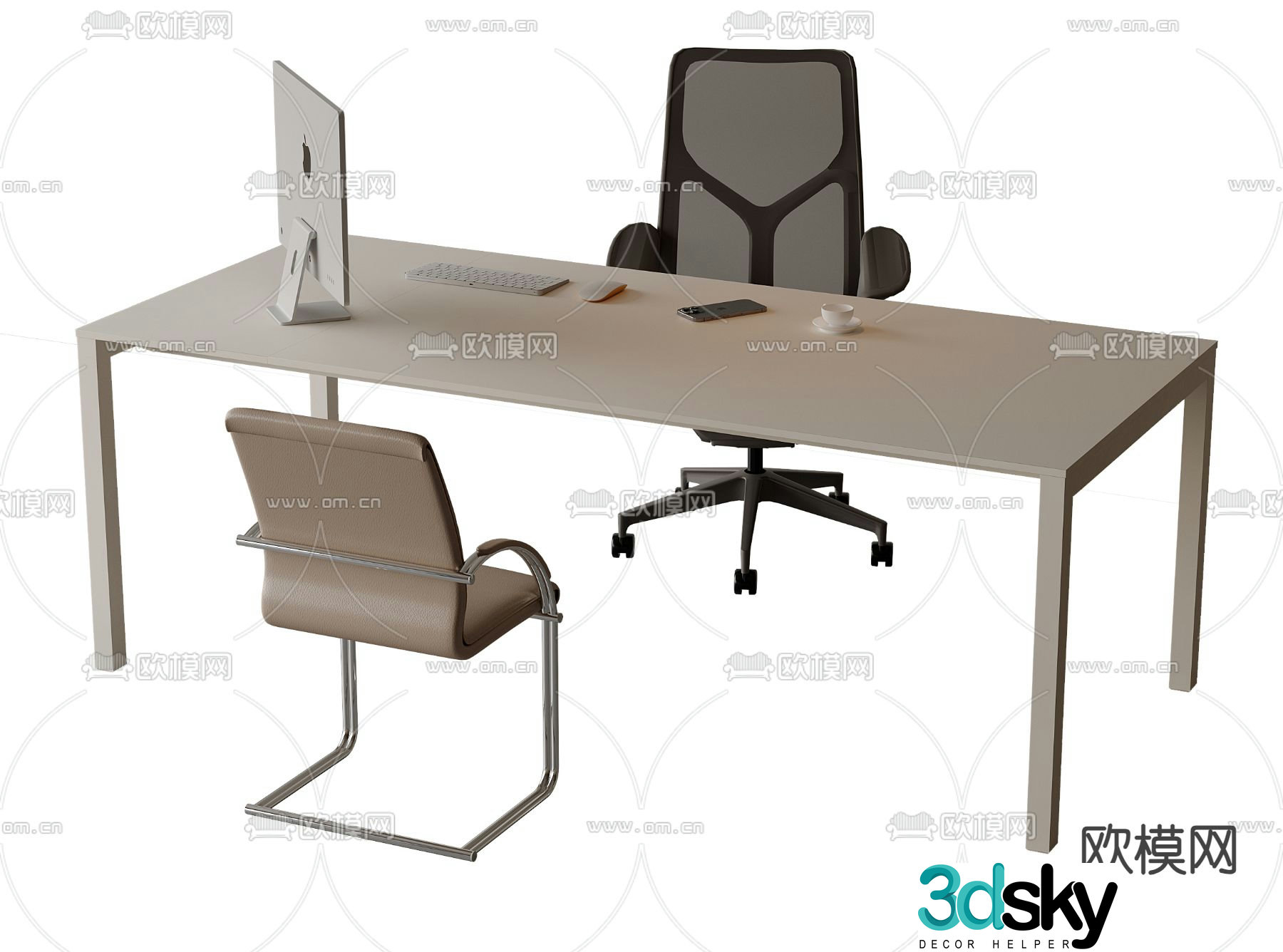 Modern office desk desk 3d model