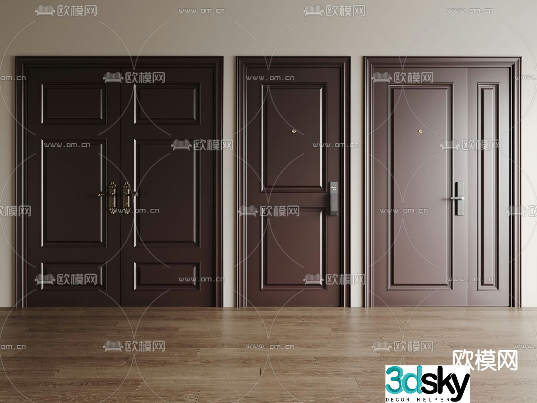 Security door entrance door double open door mother and child door fingerprint lock 3D model