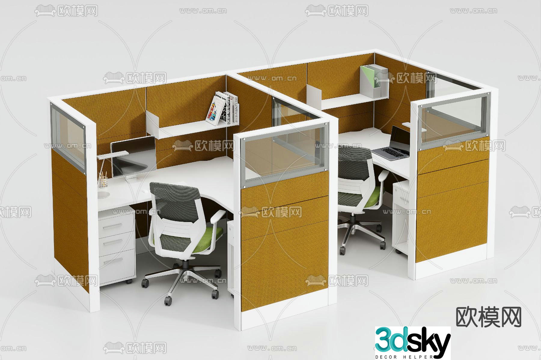 Screen card space office desk staff table work station 3D model