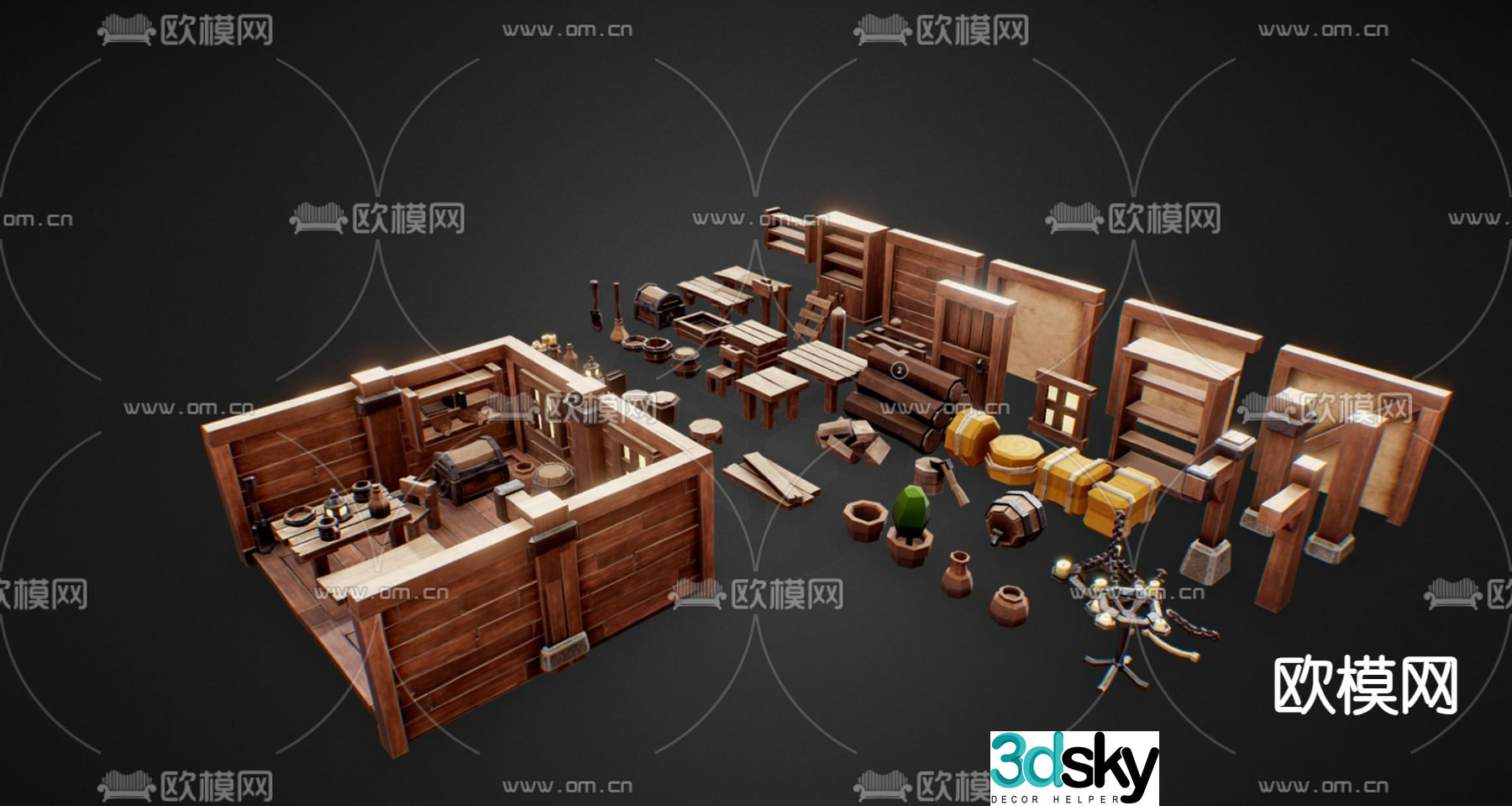 Industrial style equipment wooden sketches game props 3D model