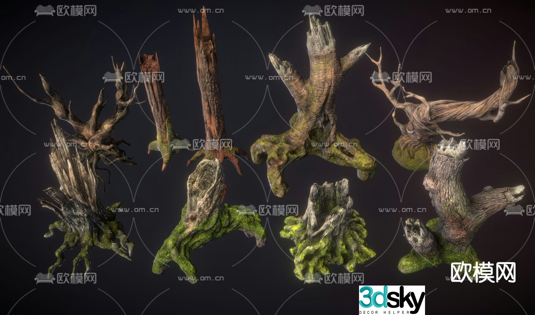 old wood pile wood pile dead wood tree root 3d model