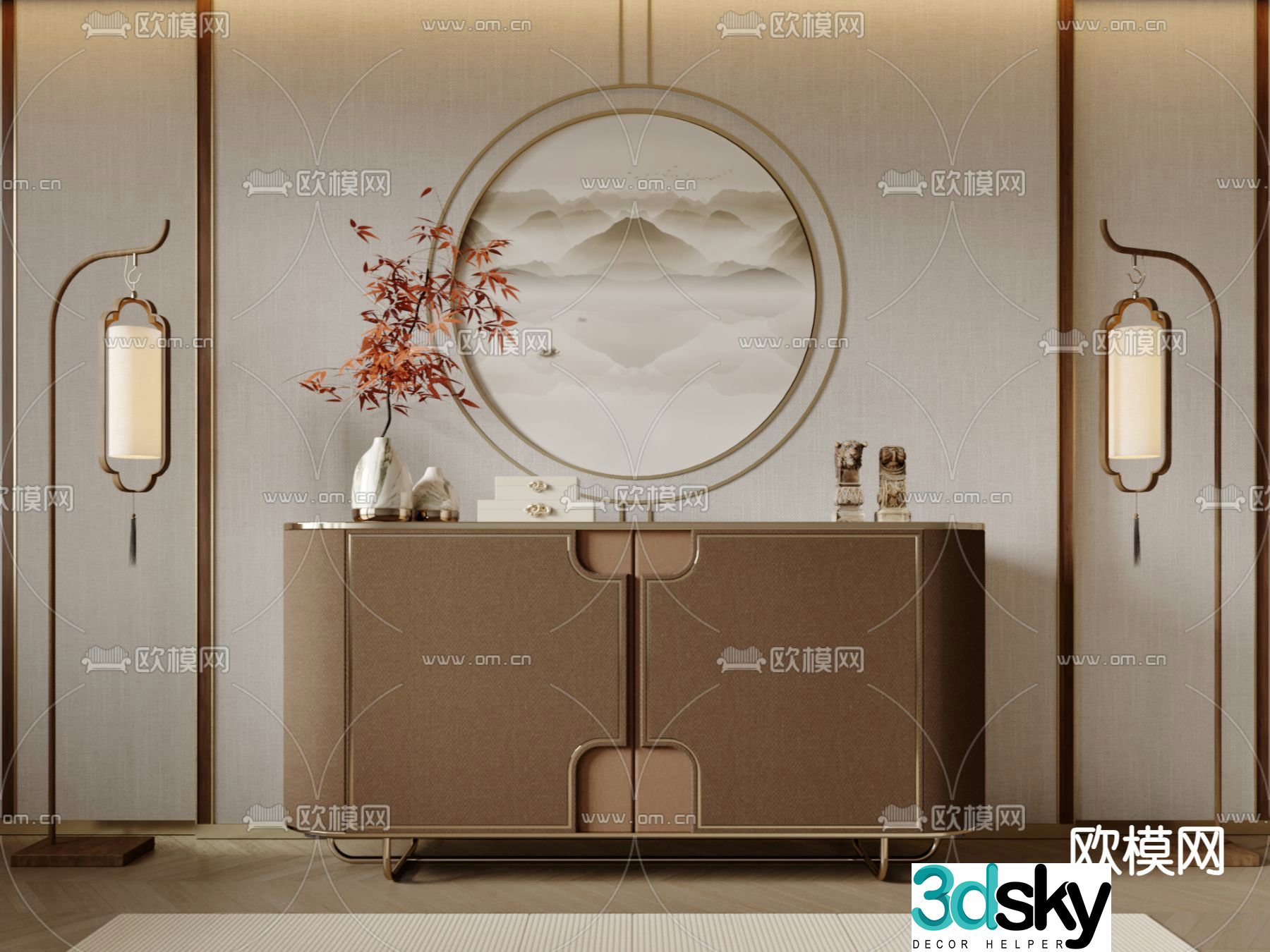 New Chinese style entrance cabinet side cabinet 3D model