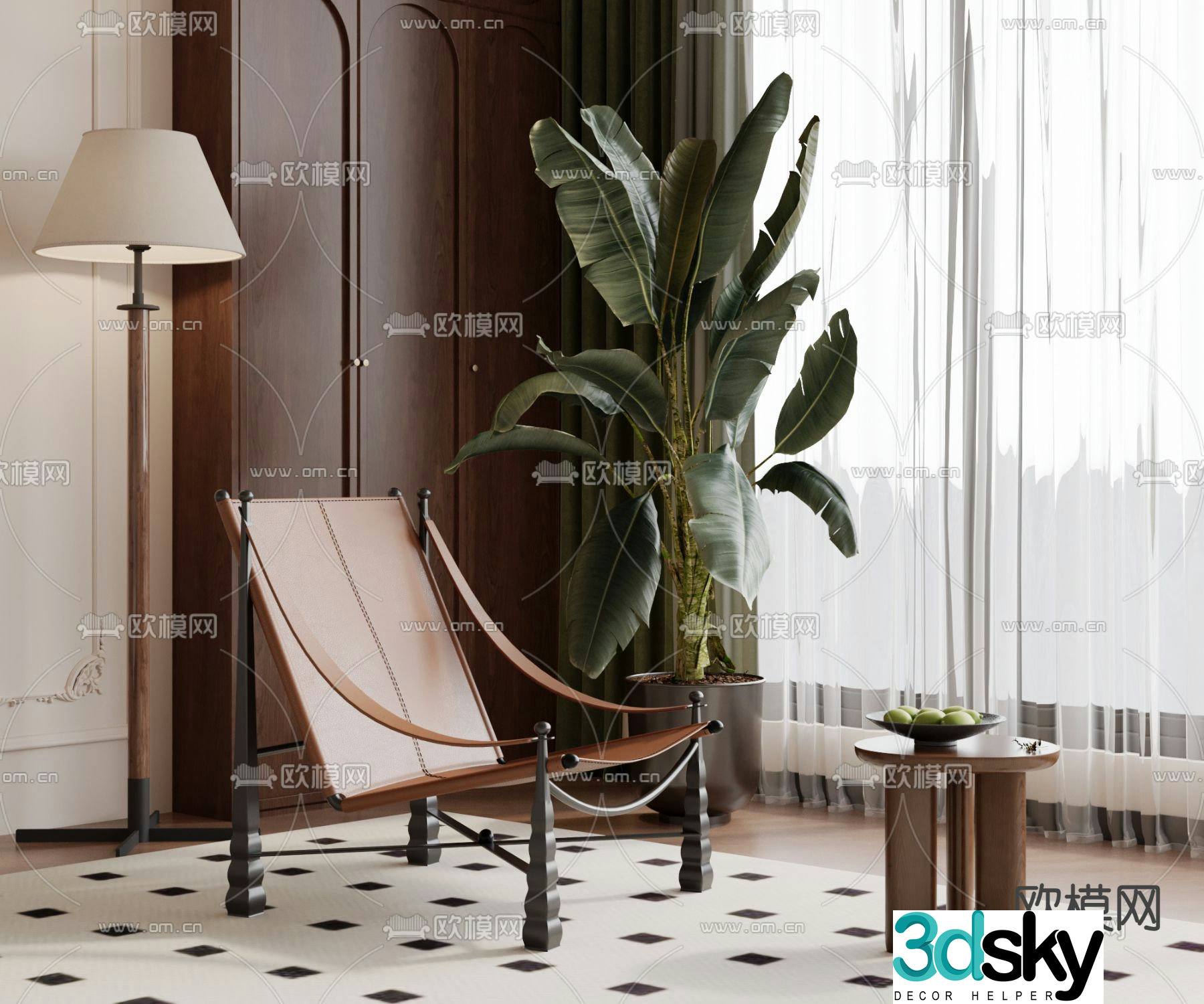 Medium style chair leisure chair 3d model