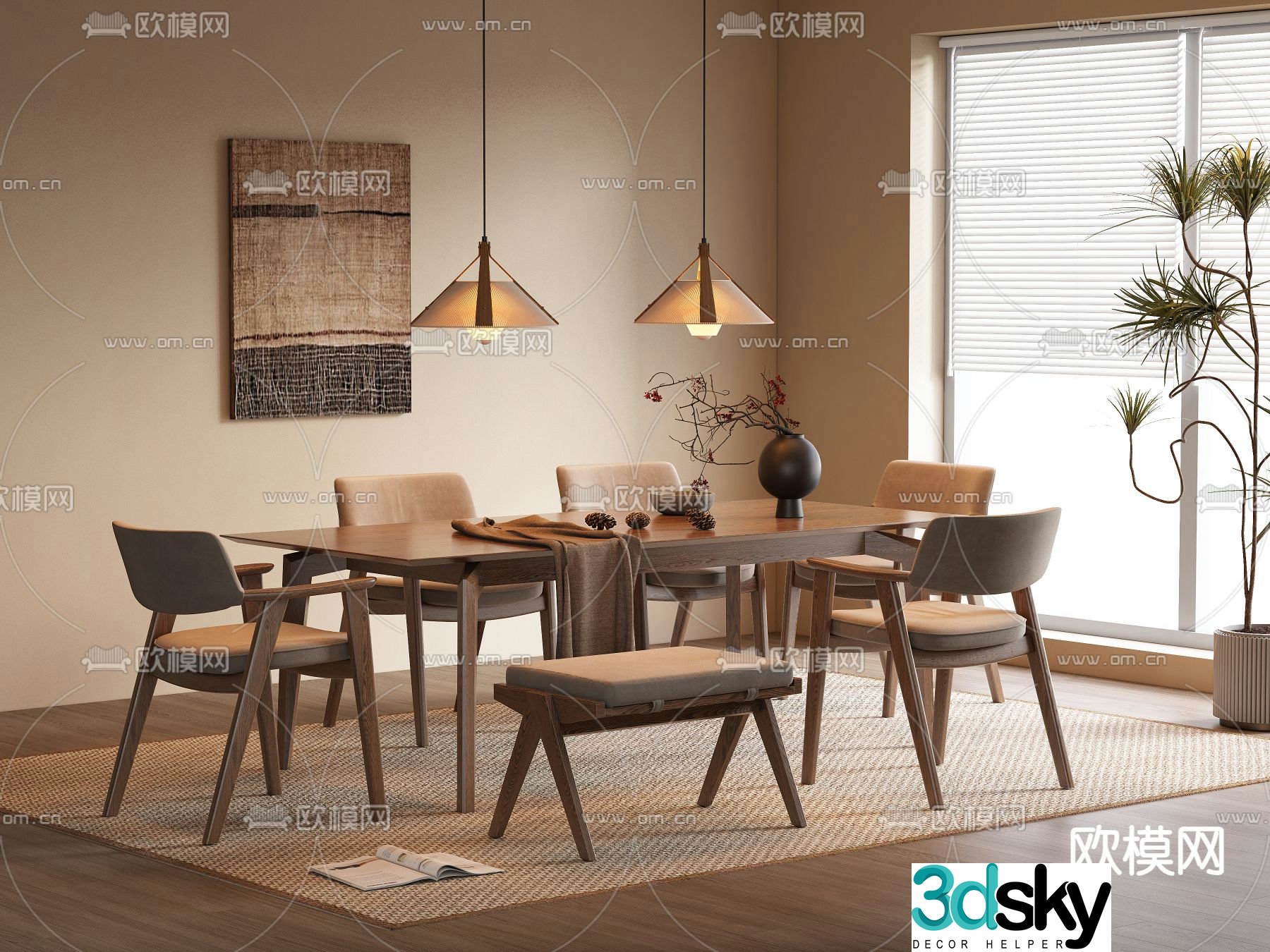 Medieval style dining table and chairs bar dining table 3D model