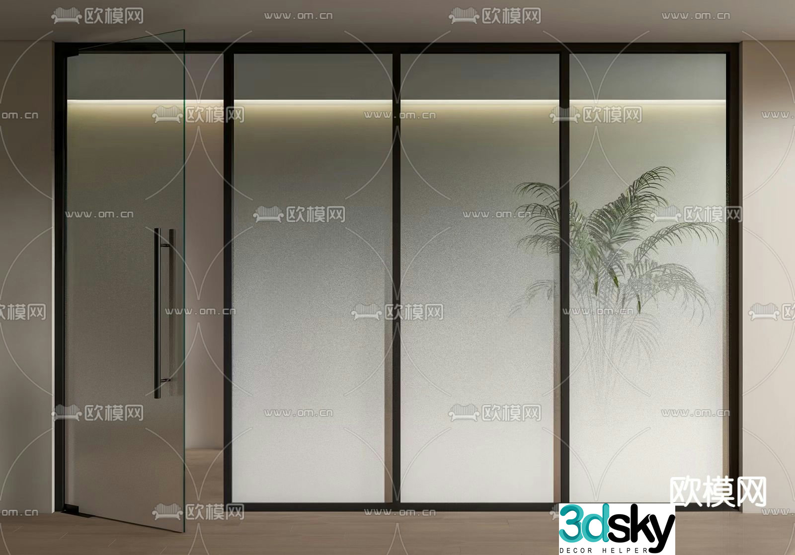 Office glass door glass partition wall 3d model