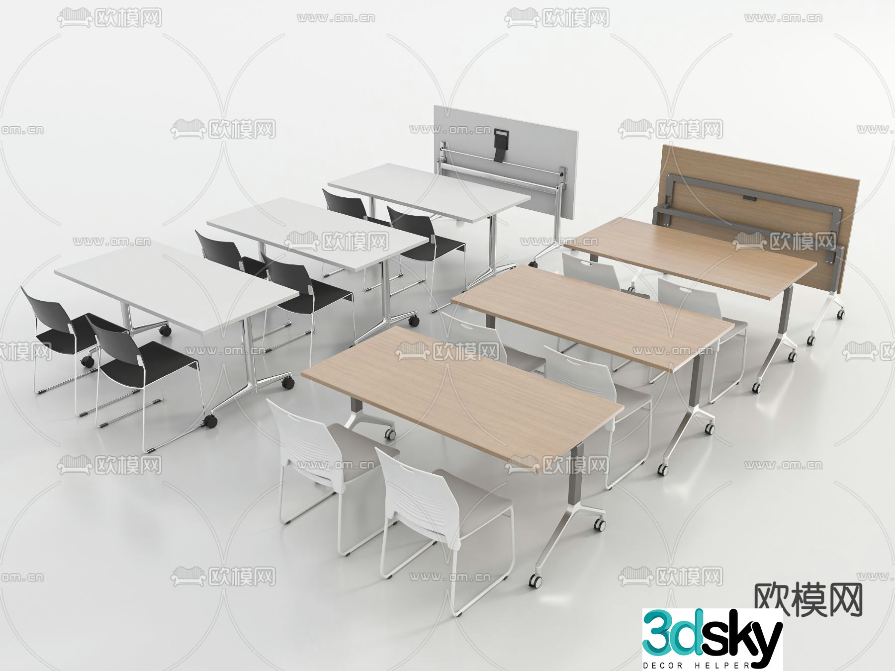 Training tables and chairs desks folding tables 3D model