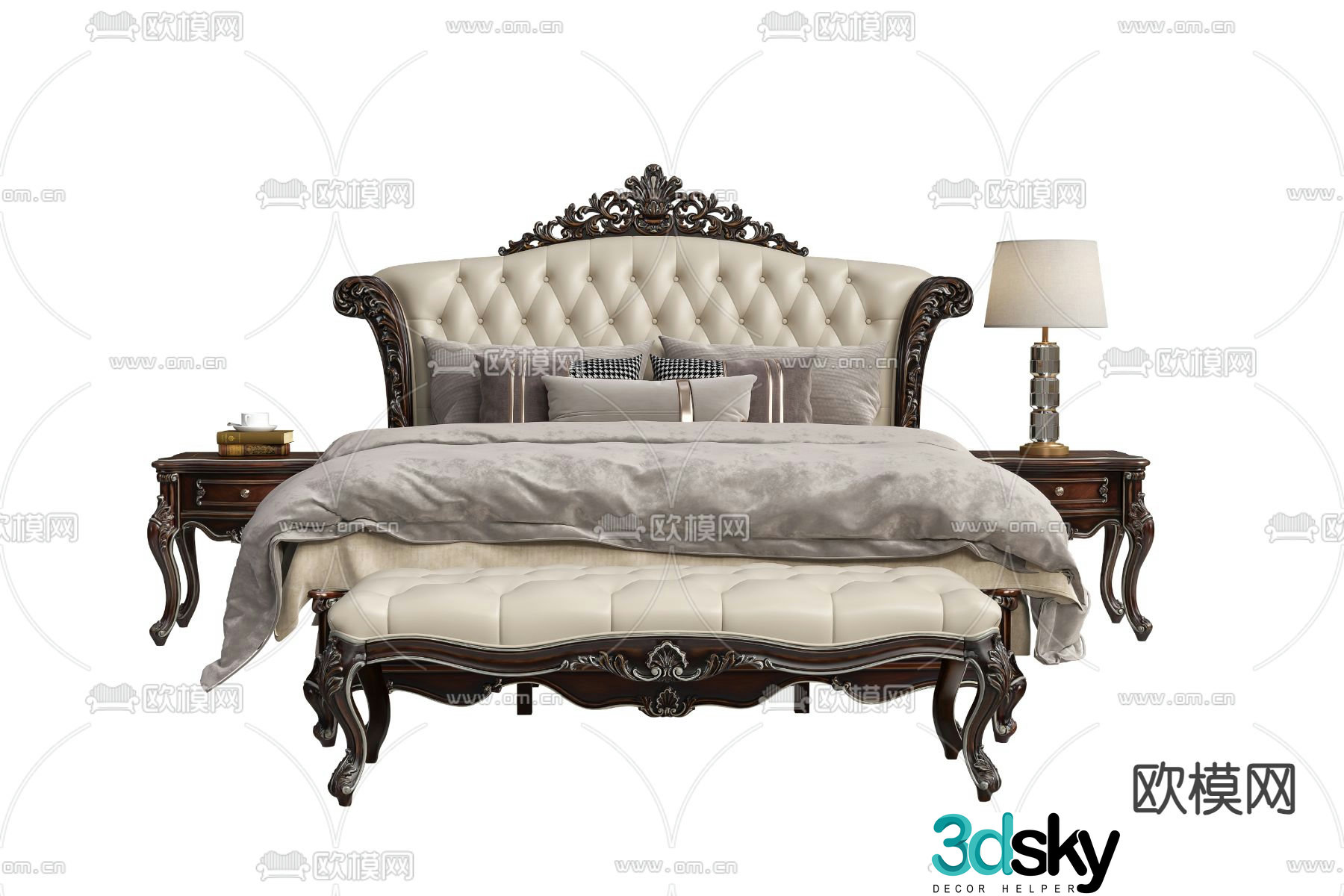 European double bed 3d model