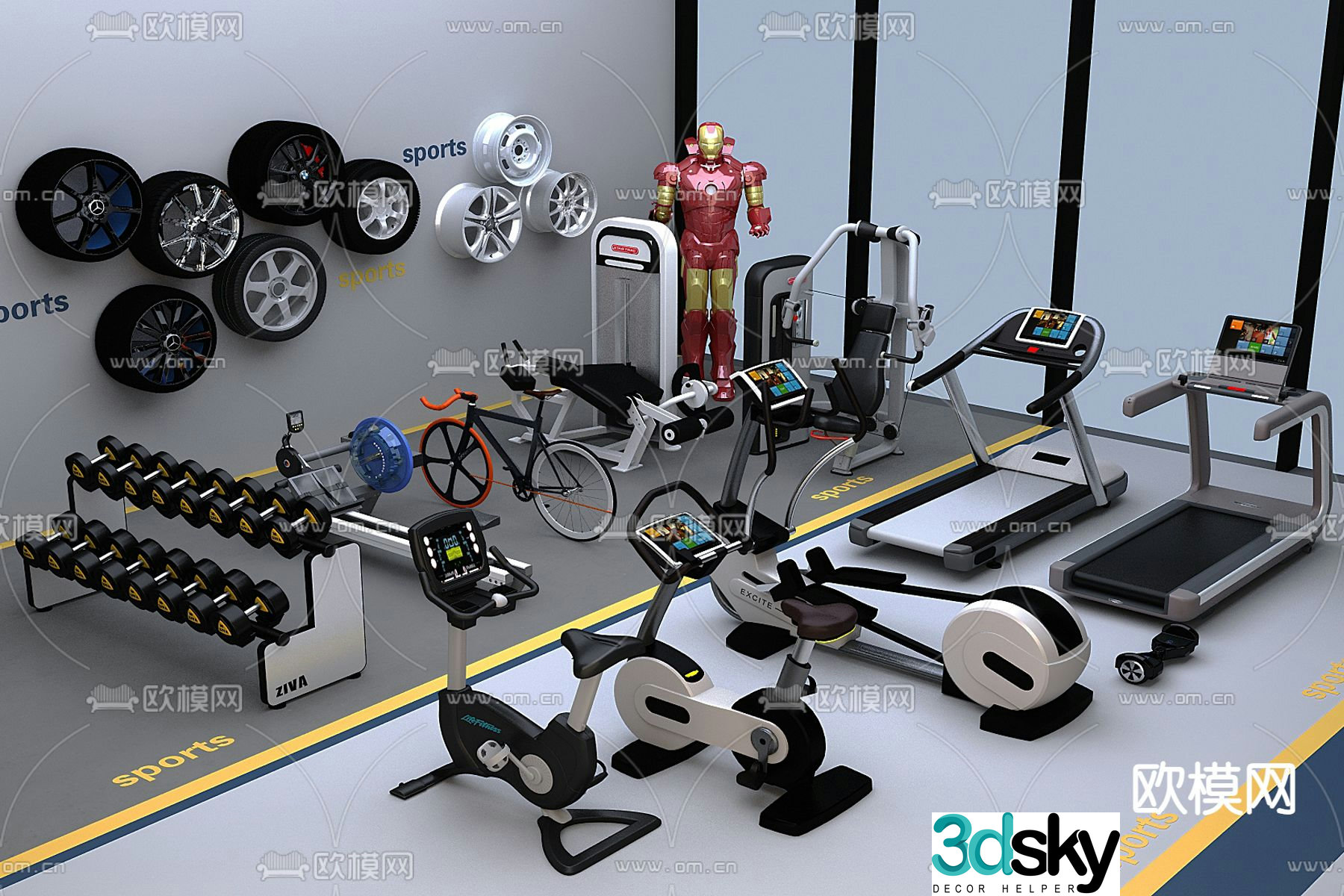 Sports equipment fitness tools 3d model
