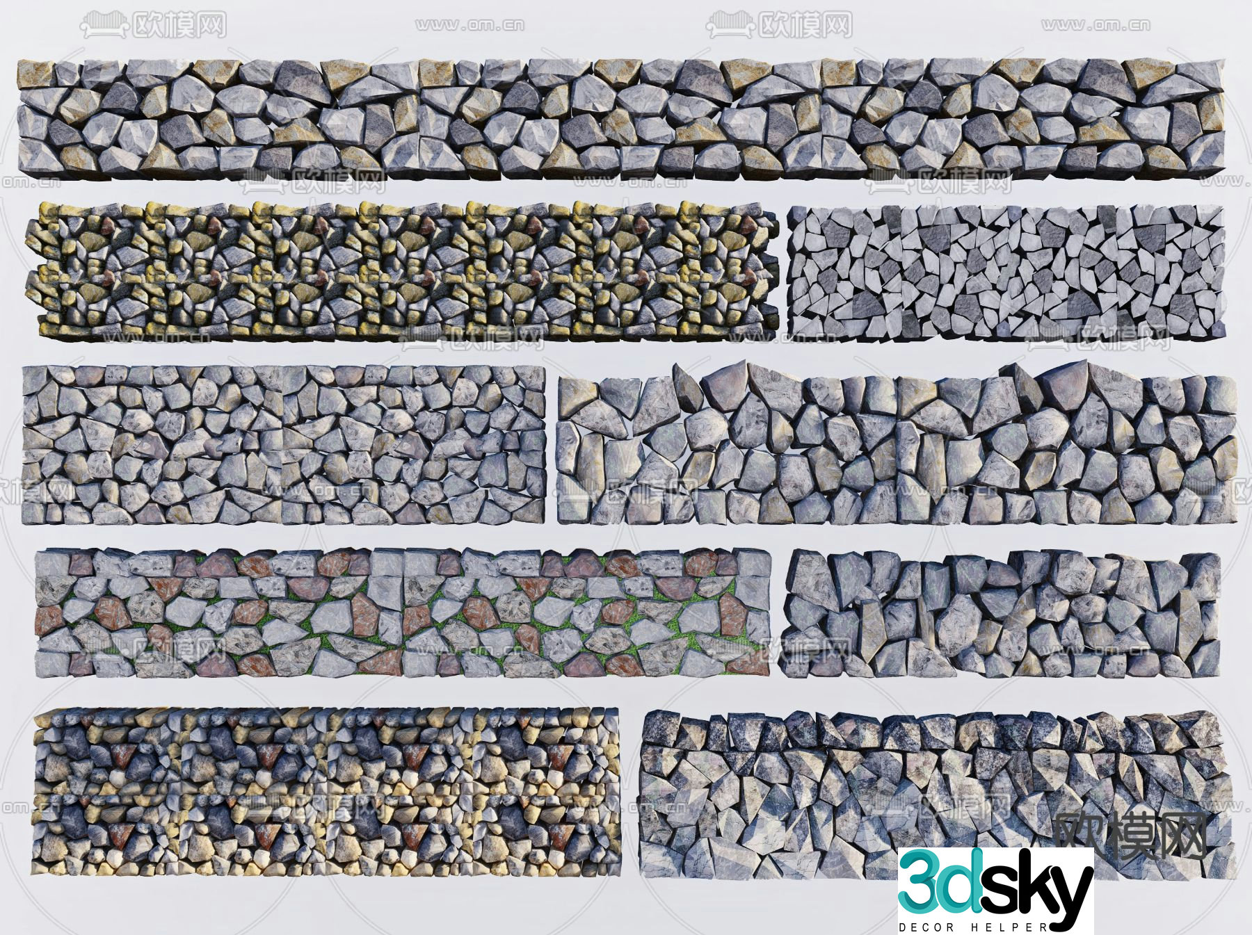 Dry ballasted stone wall dry stone wall stone retaining wall 3D model