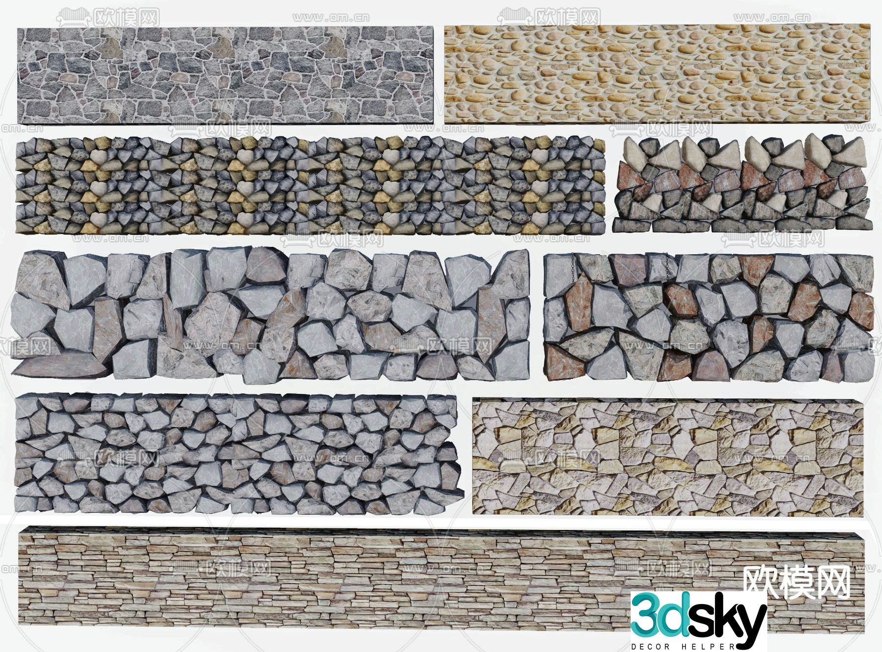 Dry ballast stone wall stone wall dry stone wall stone retaining wall 3d model