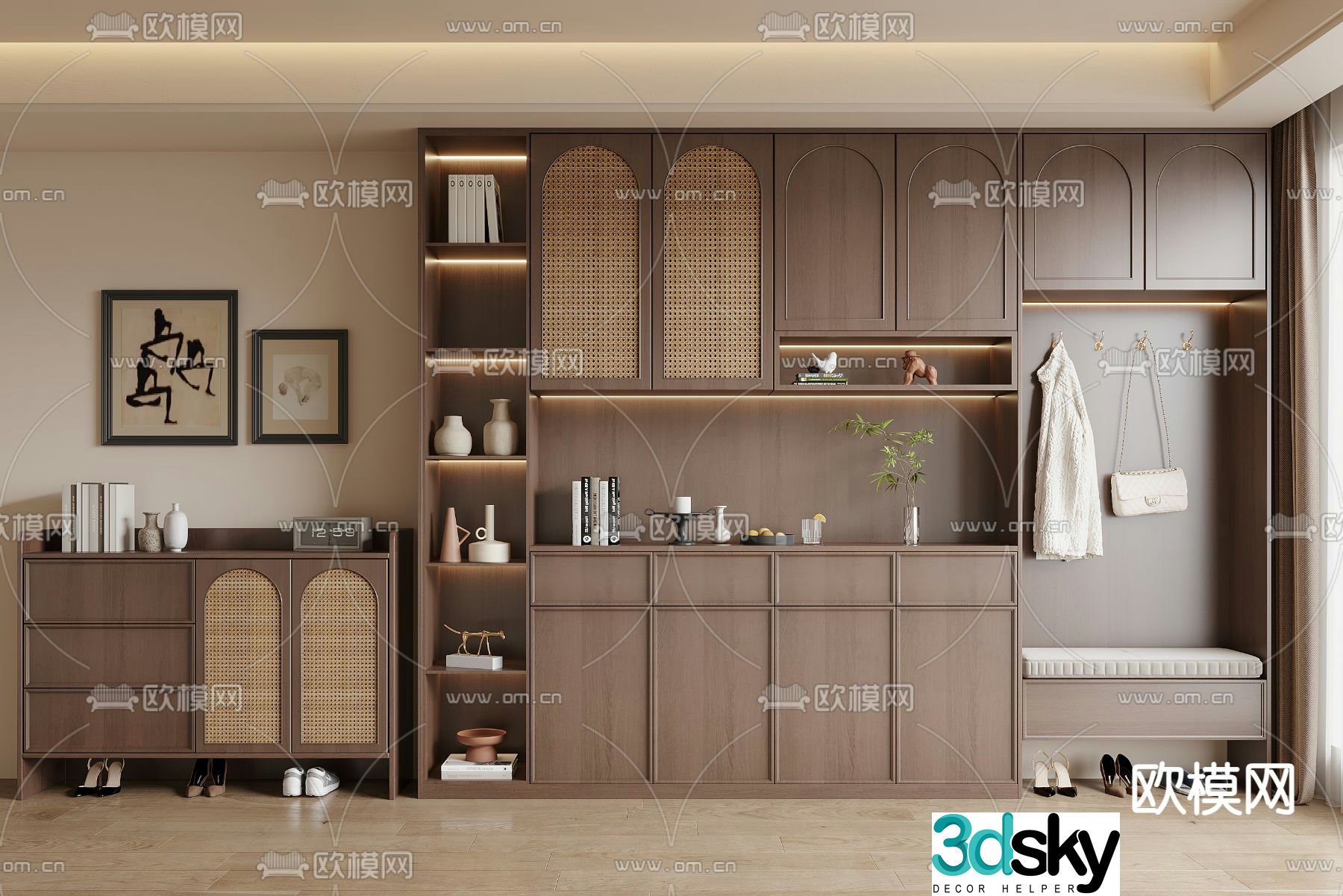 Medieval style shoe cabinet shoe and hat cabinet 3d model
