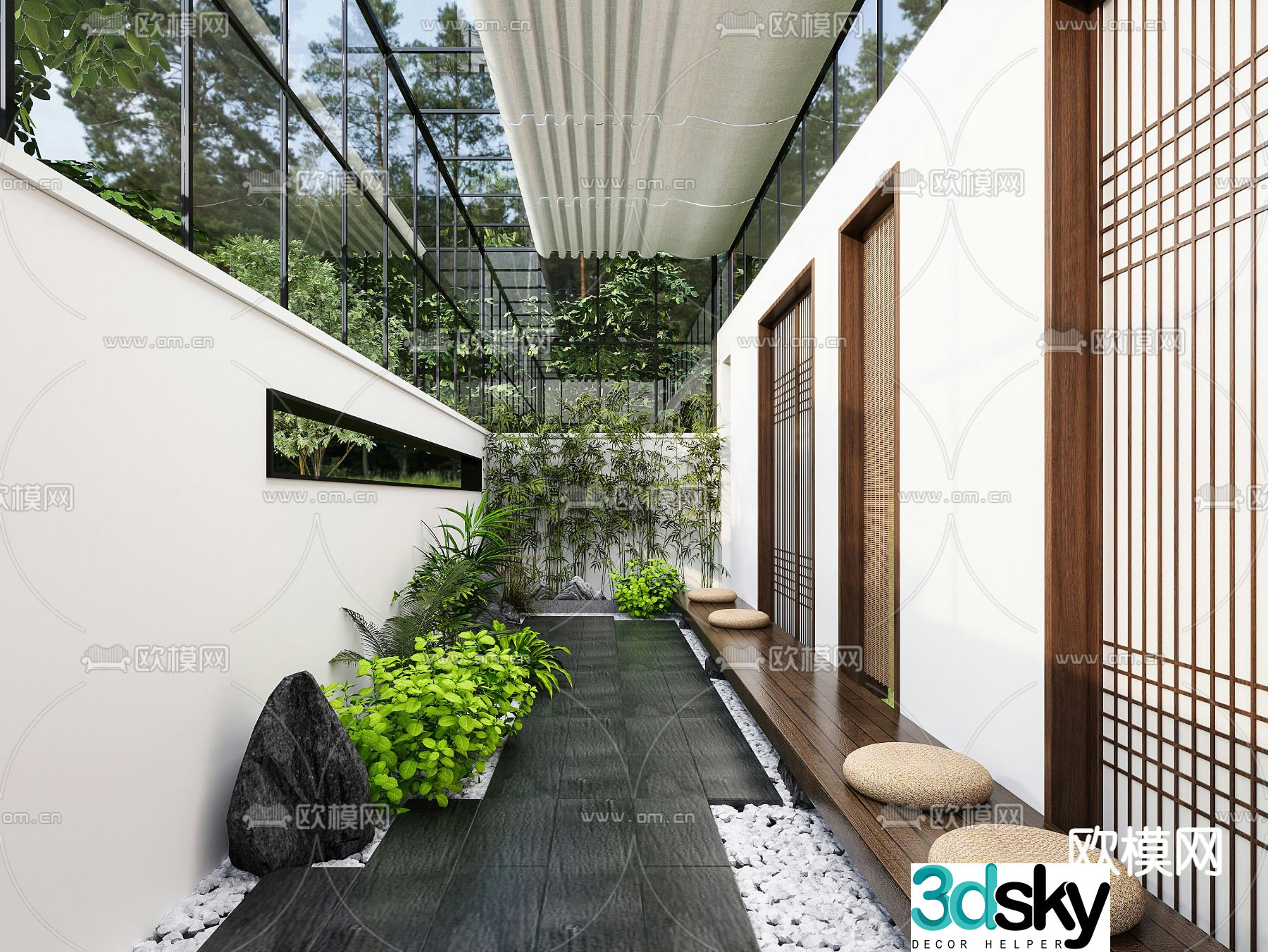 New Chinese style courtyard landscape courtyard landscaping 3D model