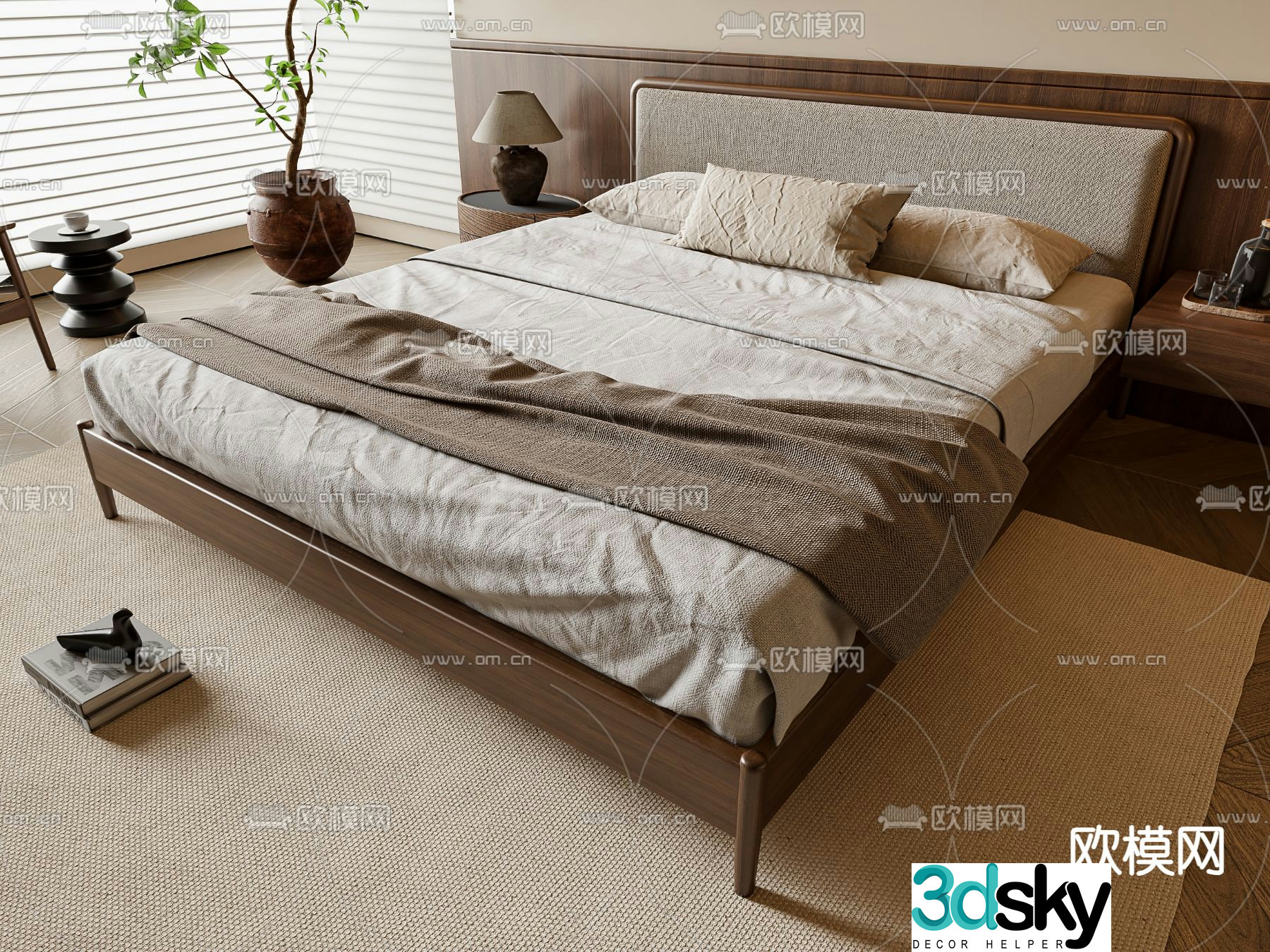 Medieval style double bed 3d model