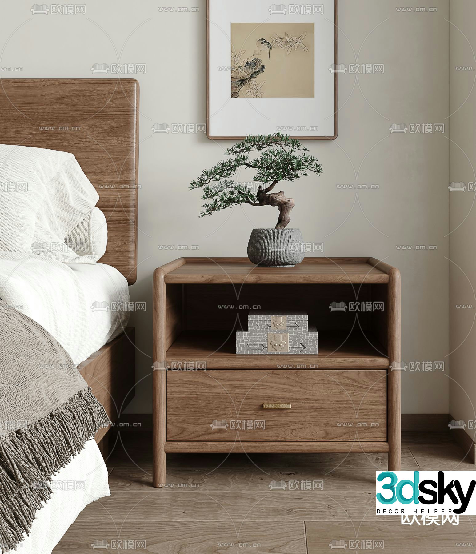 New Chinese style locker bedside table 3d model