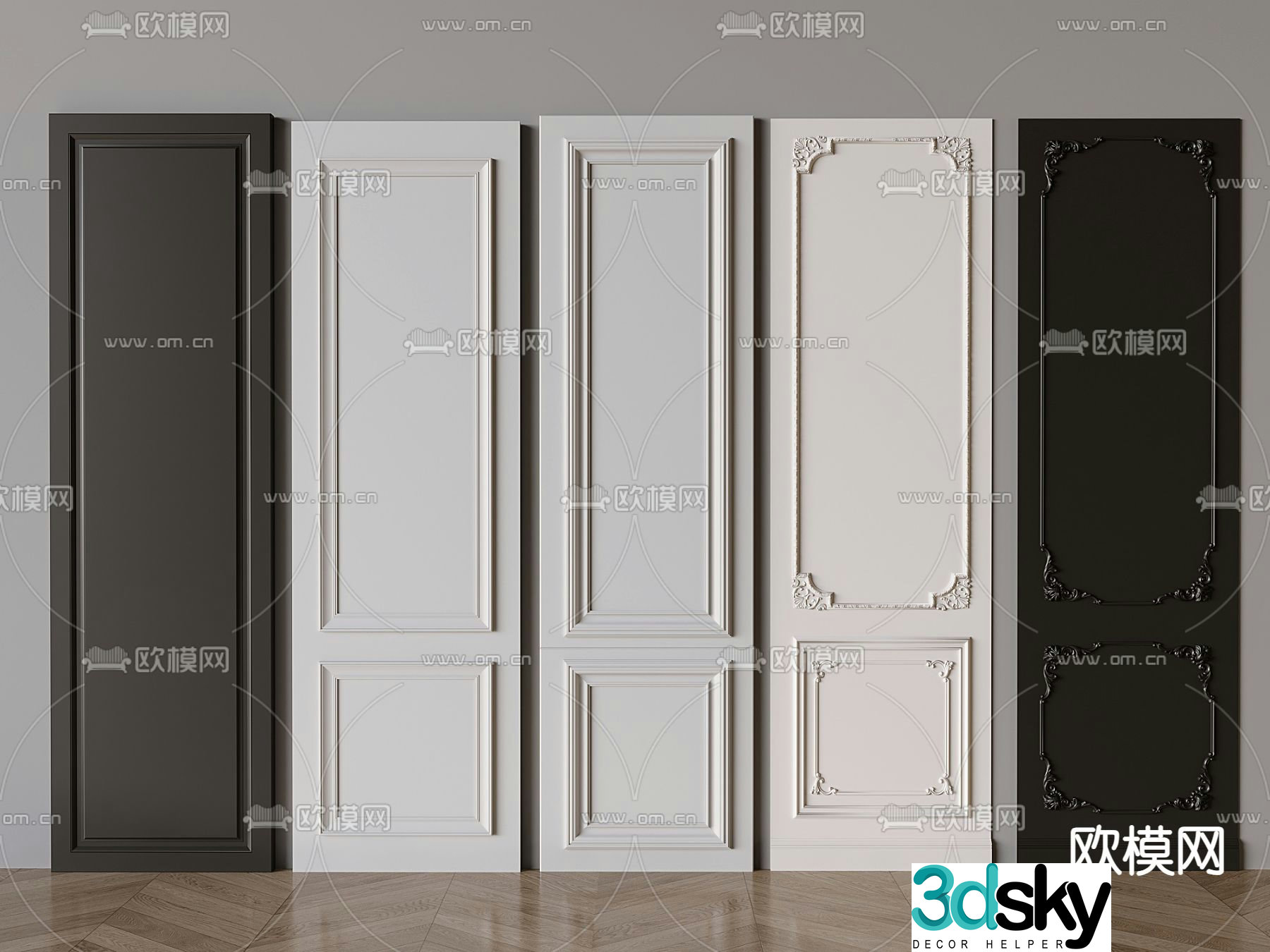 French wainscoting wall panel wall skirt 3d model