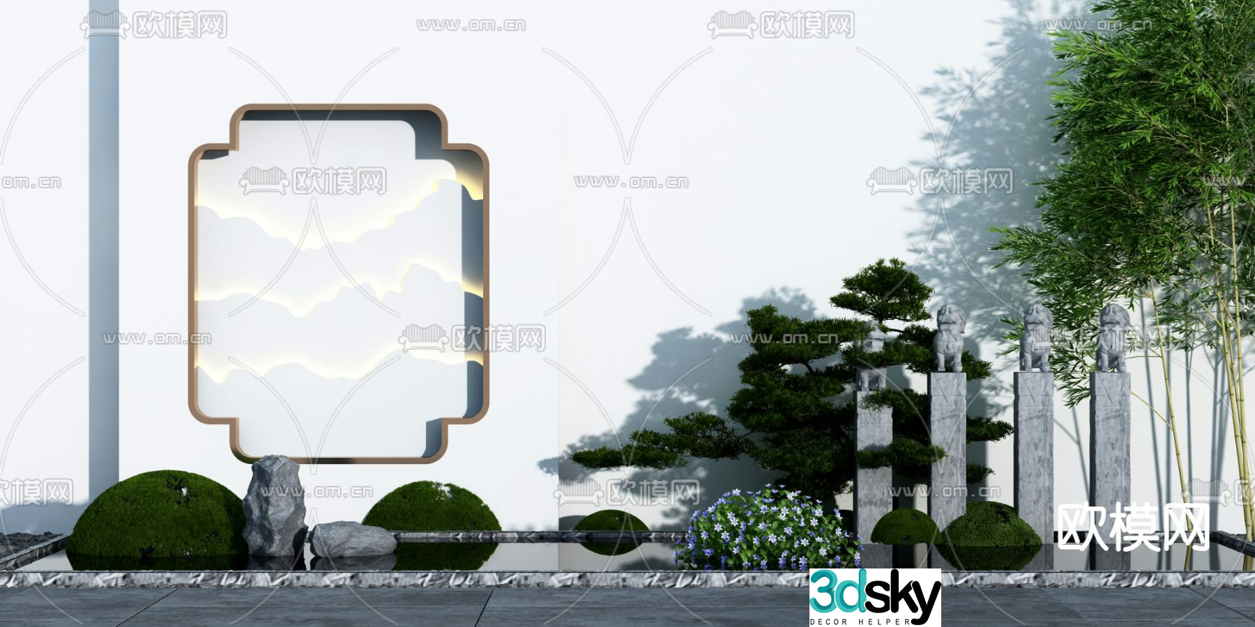 Chinese waterscape sketch green plant landscaping 3D model