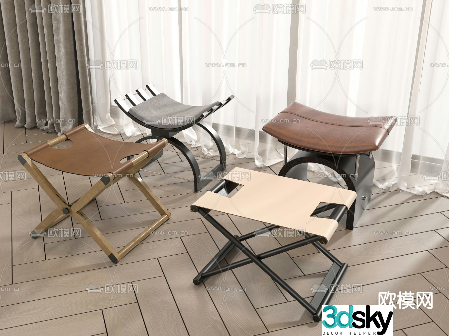 folding stool square stool stool 3d model
