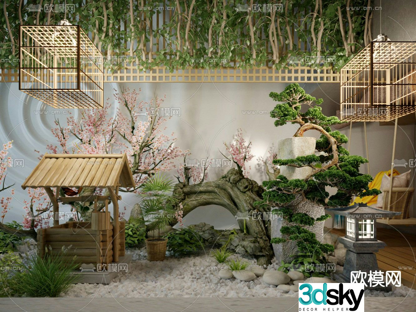 Chinese courtyard landscape courtyard landscaping 3d model
