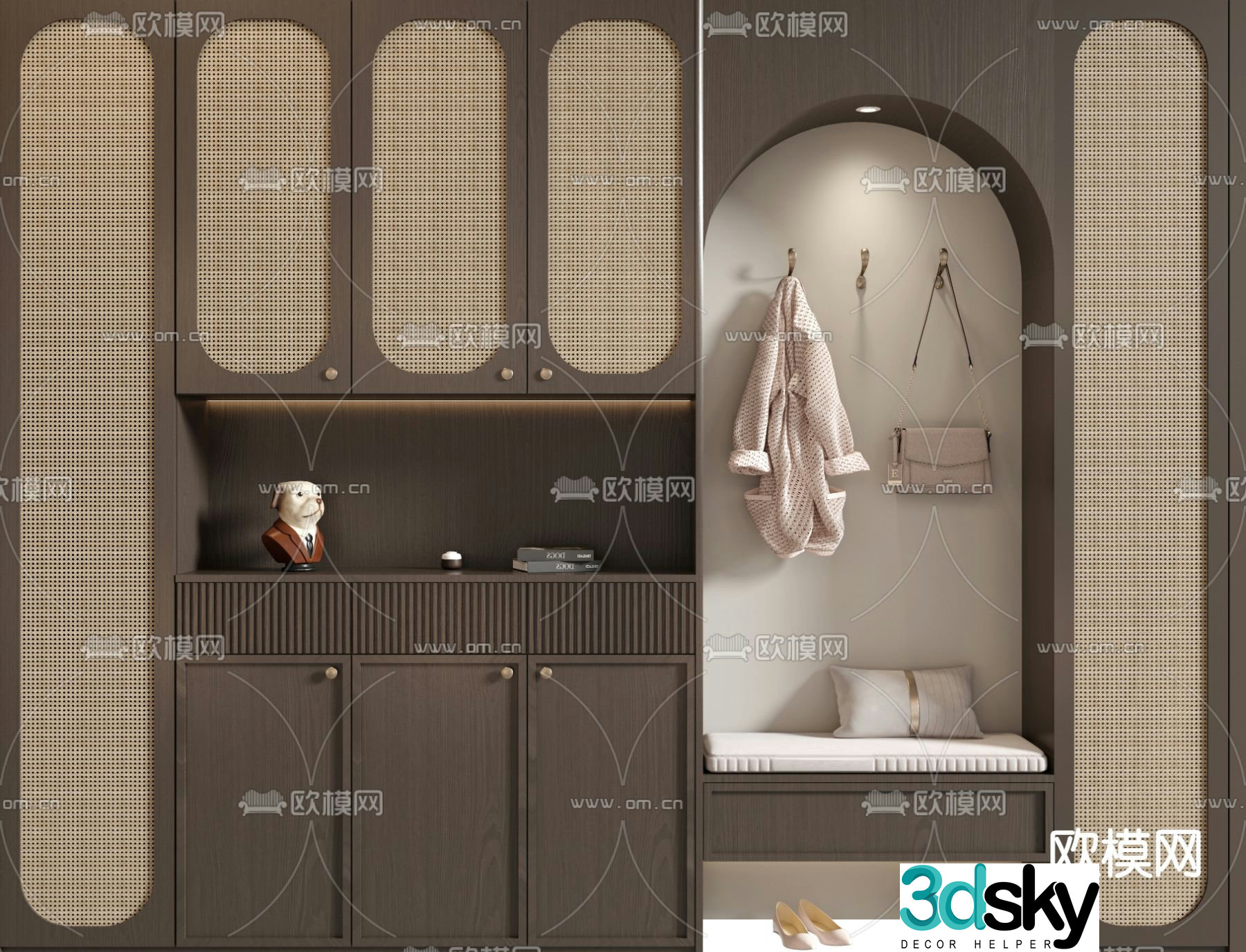 Wasabi style shoe cabinet porch shoe cabinet rattan cabinet 3D model