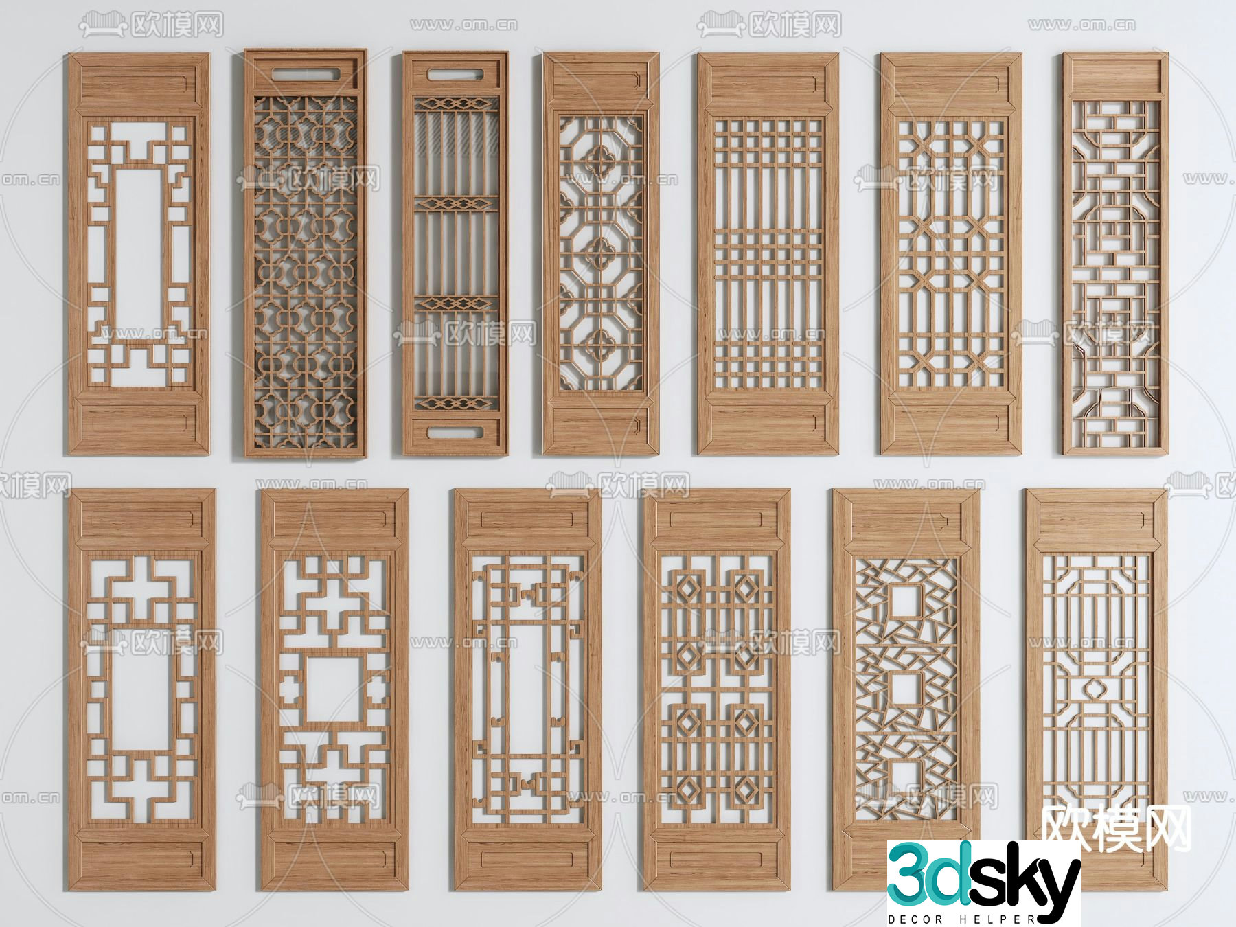 New Chinese style grille partition Grid partition 3D model