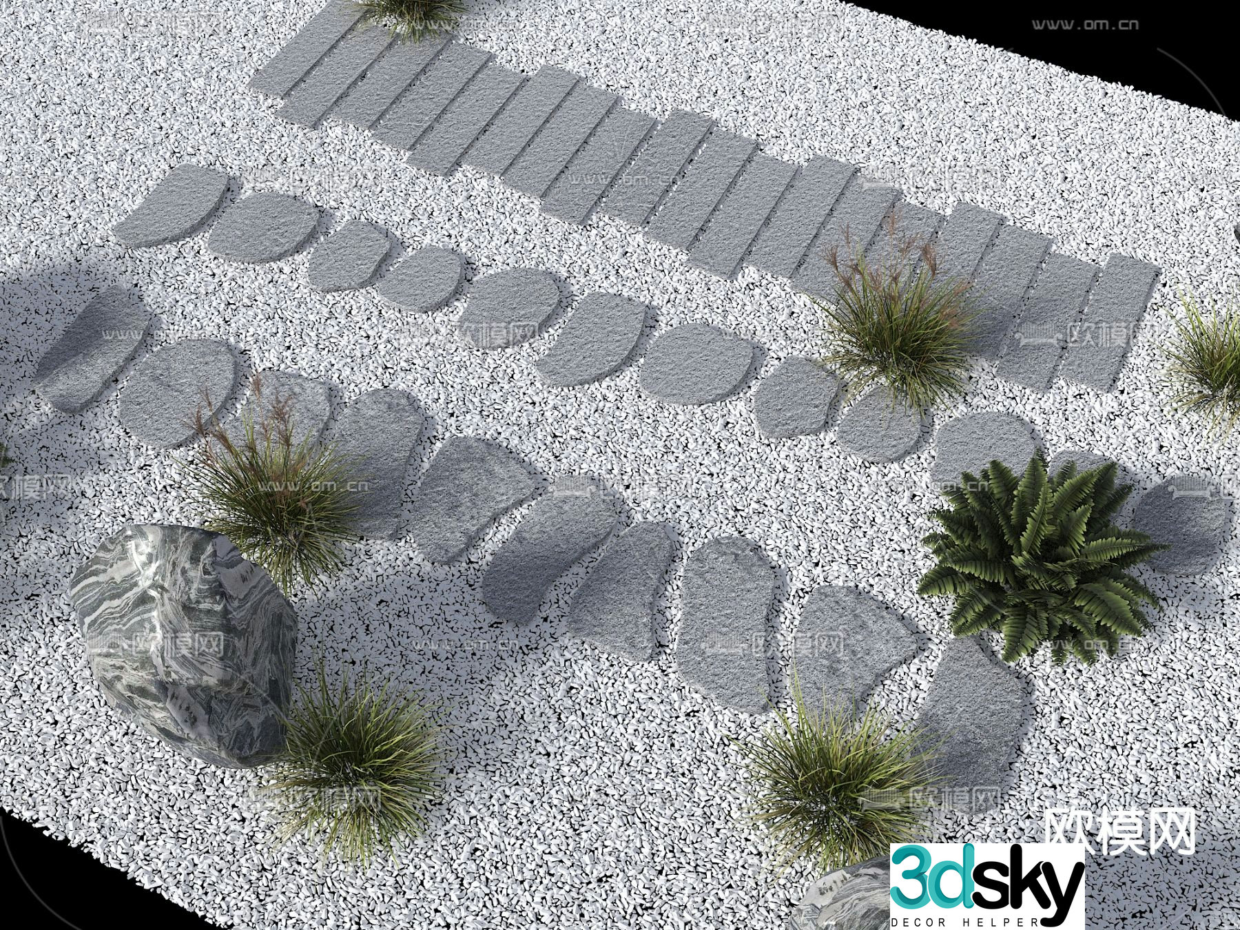 Park Garden Road Landscape Steps Stone Road 3D Model