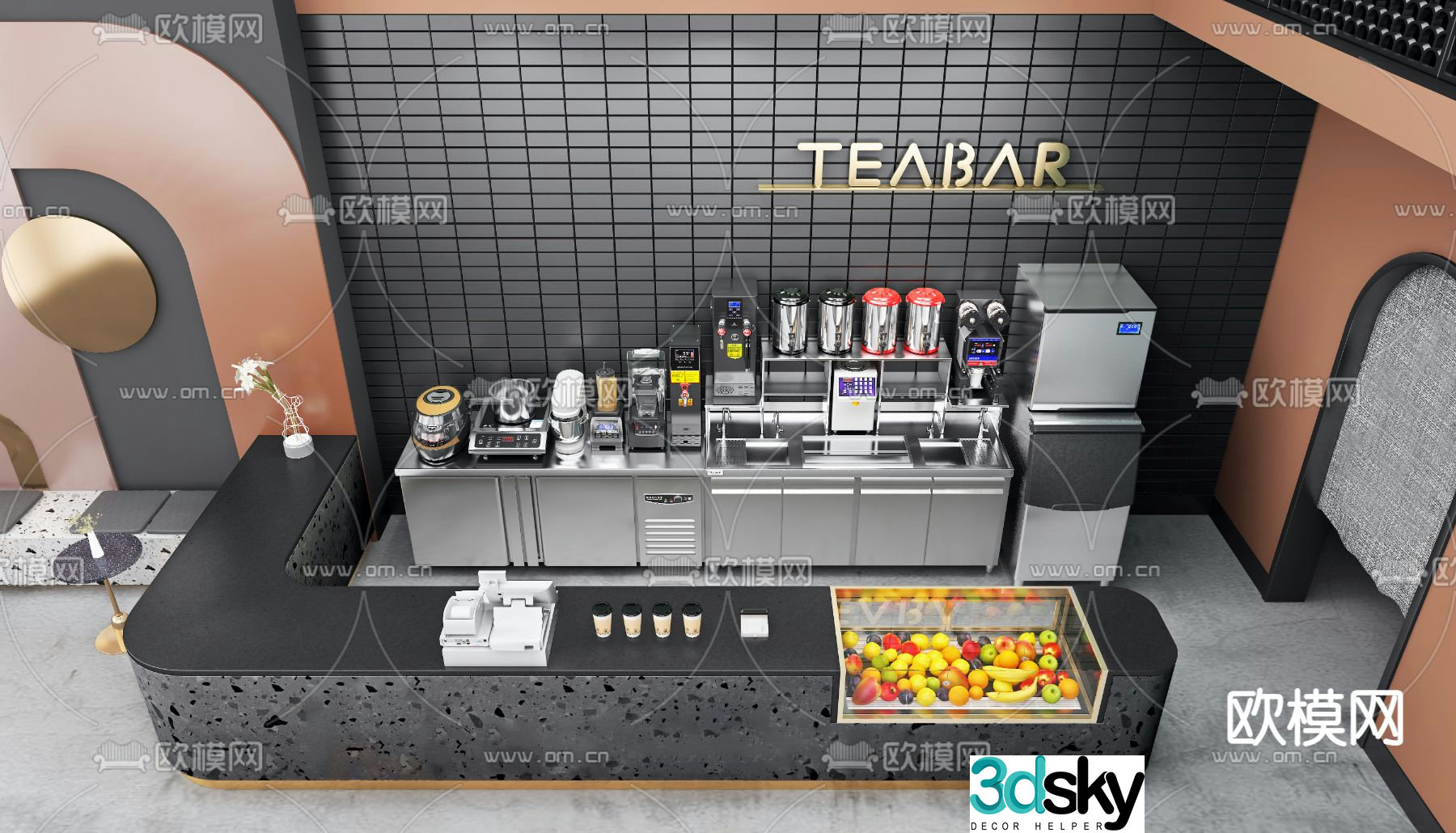 Milk tea shop operating table full set of equipment 3D models