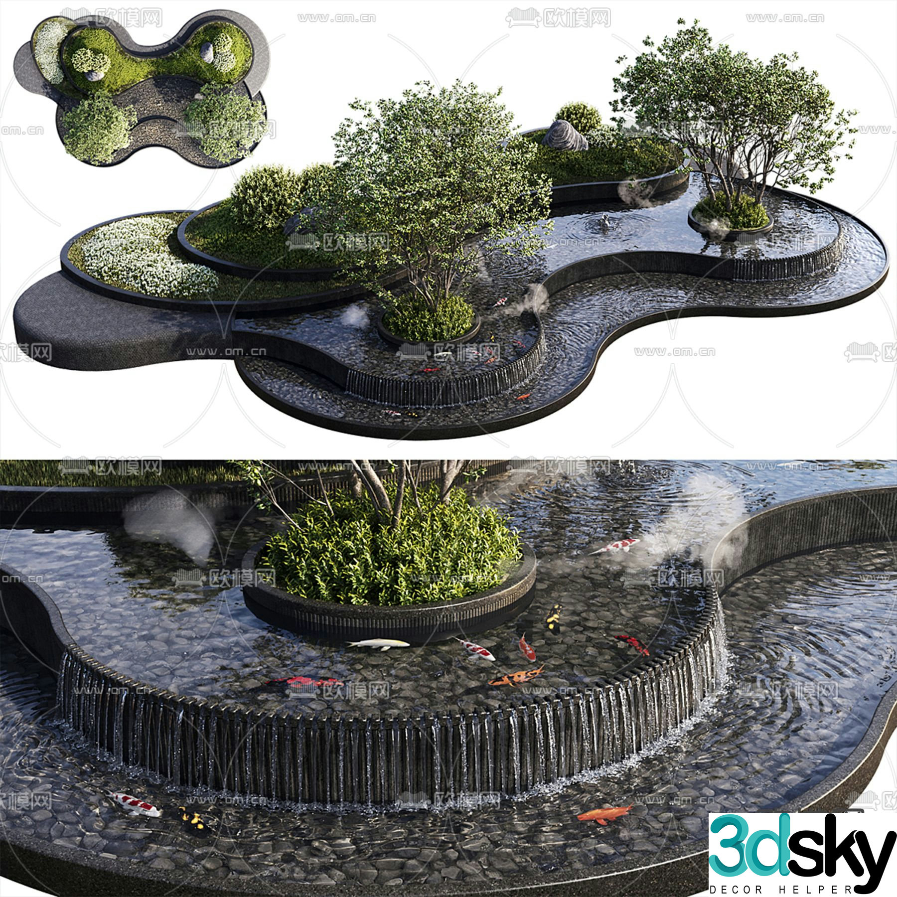 pond fish pond 3d model