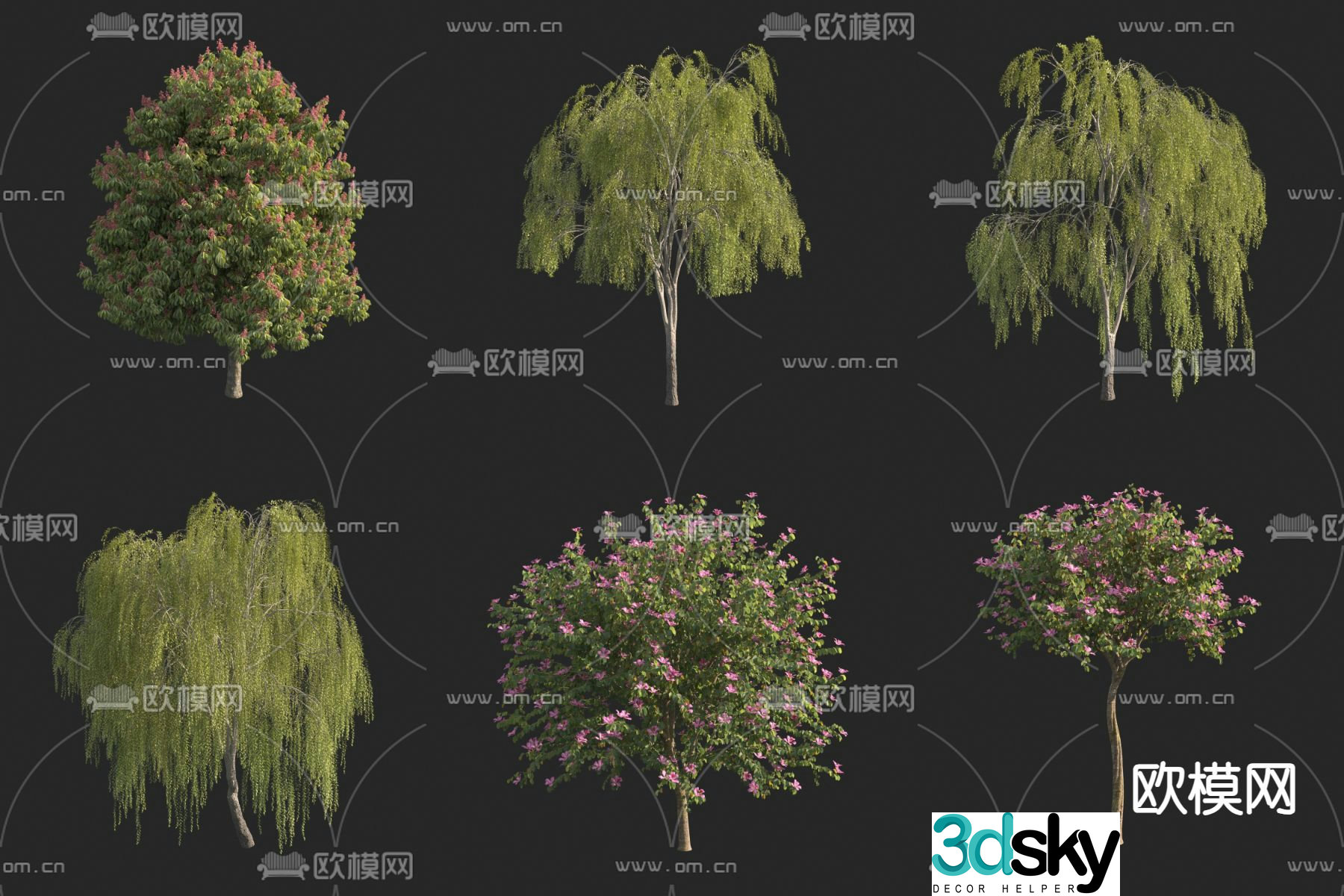 Willow Flower Tree Red Flower Sheep Armor Bauhinia Red Flower Buckeye 3D Model