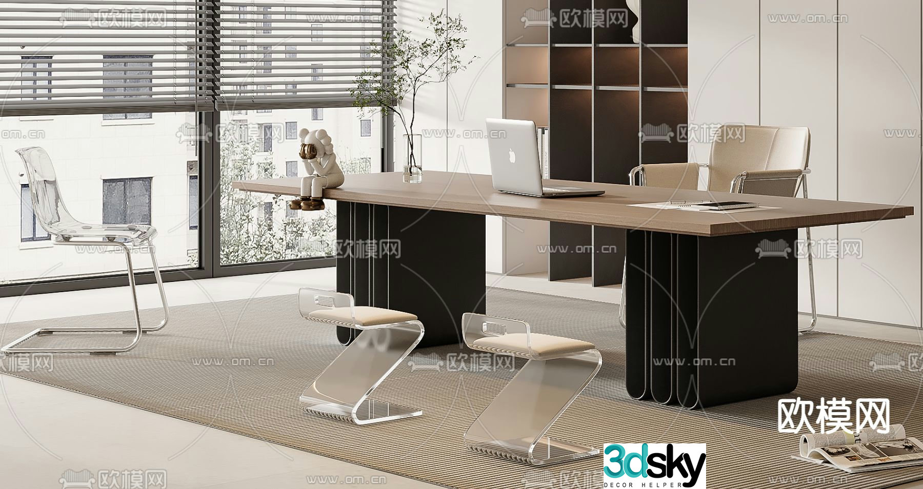 Modern desk computer desk study table 3d model