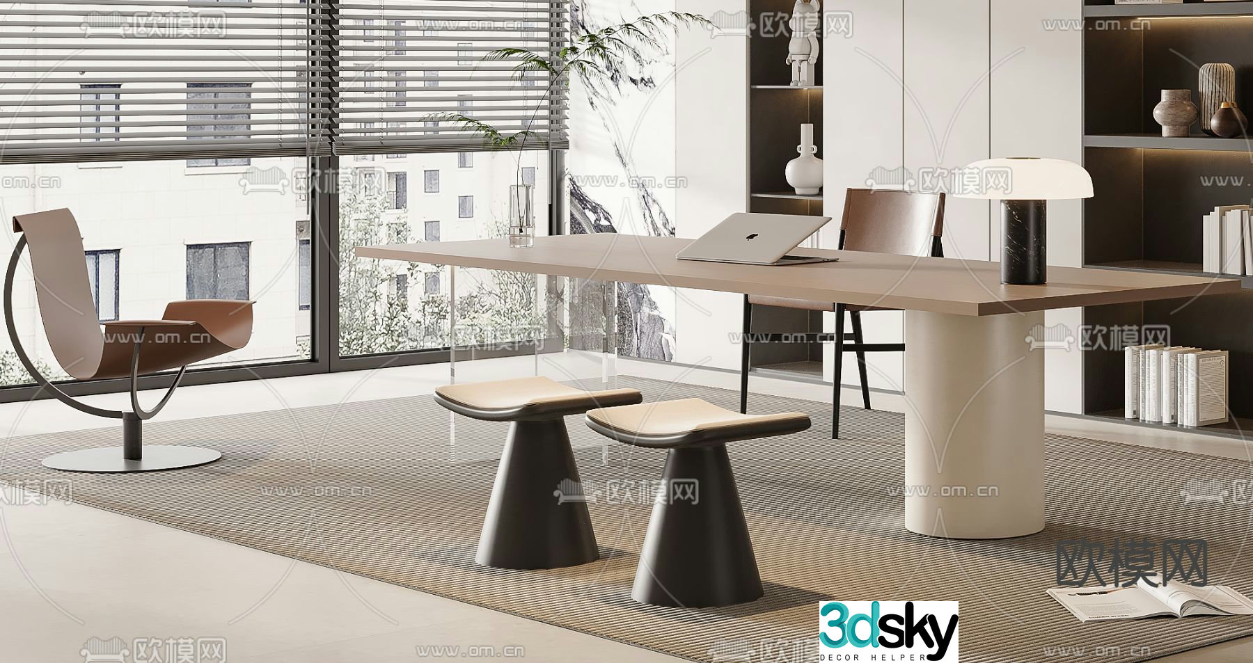 Modern desk computer desk study table 3d model