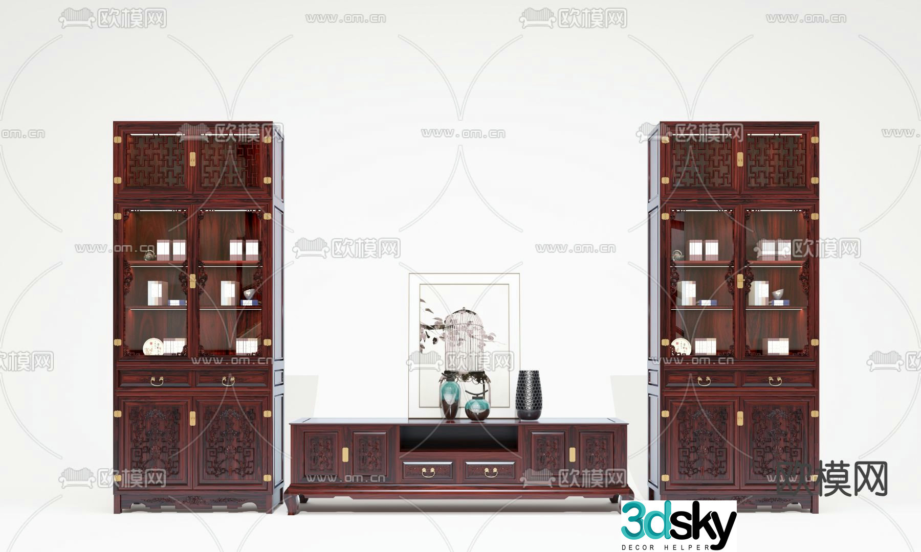 Chinese style TV cabinet top box cabinet 3d model