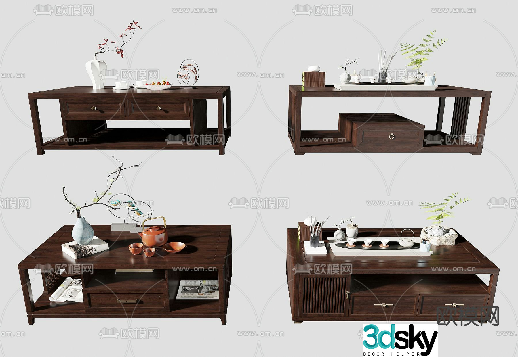 New Chinese style solid wood coffee table 3D model