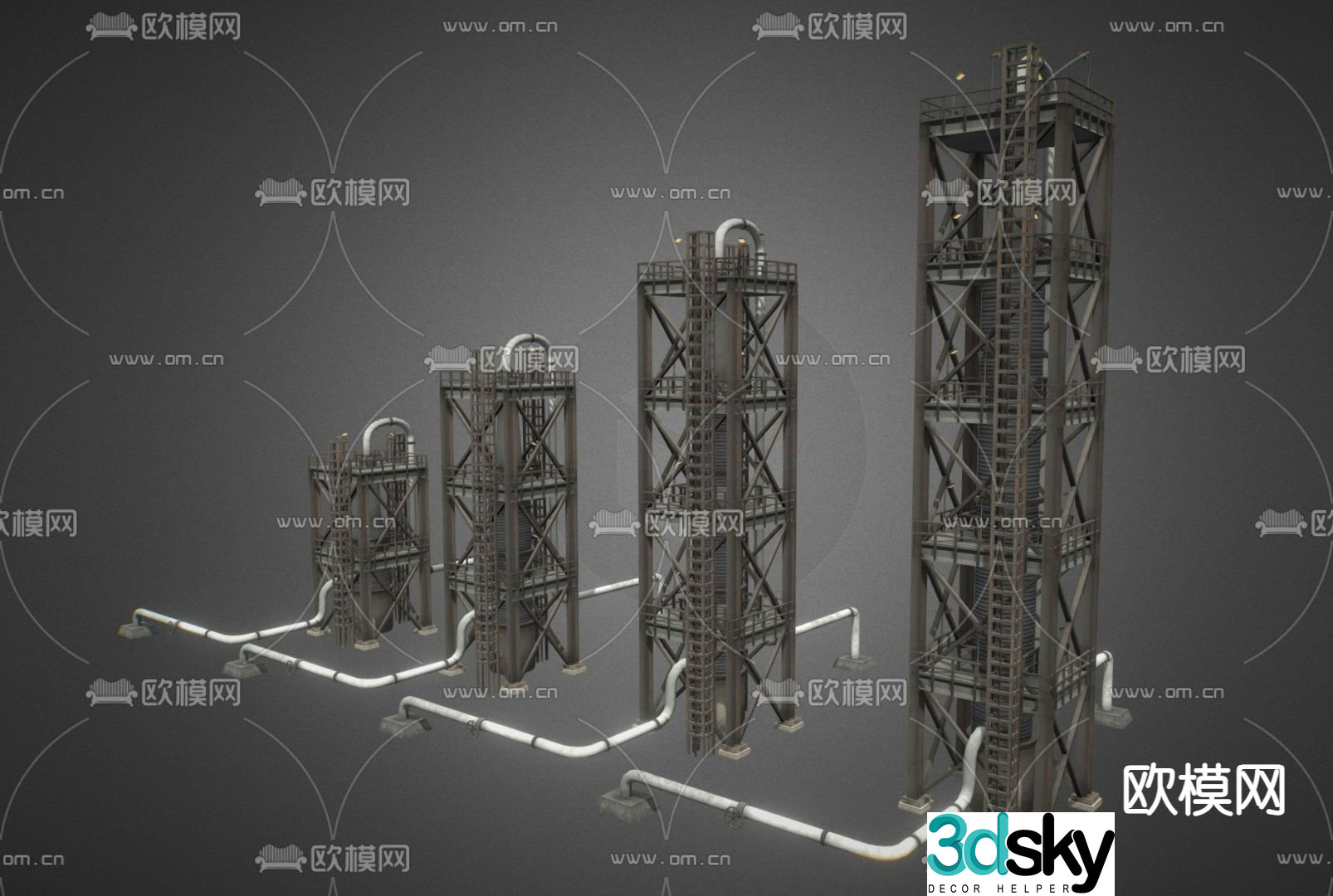 Industrial storage pipe, petroleum tank, industrial pipeline, petroleum processing equipment 3d model