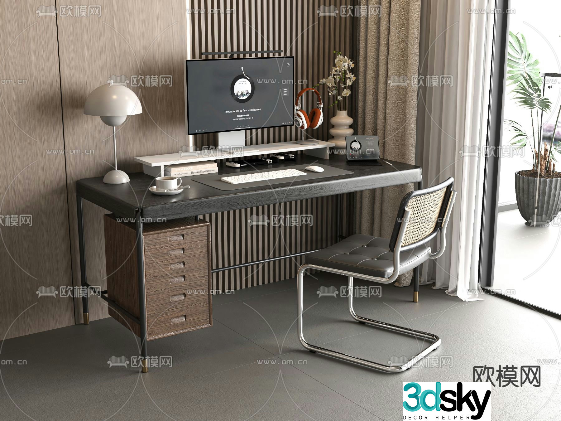 desk chair computer desk 3d model
