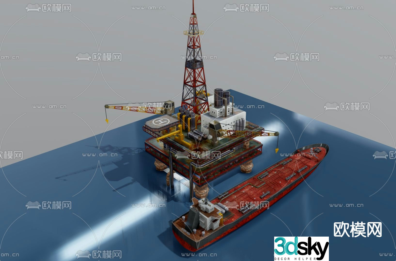 oil drilling platform offshore drilling platform oil cargo ship 3d model