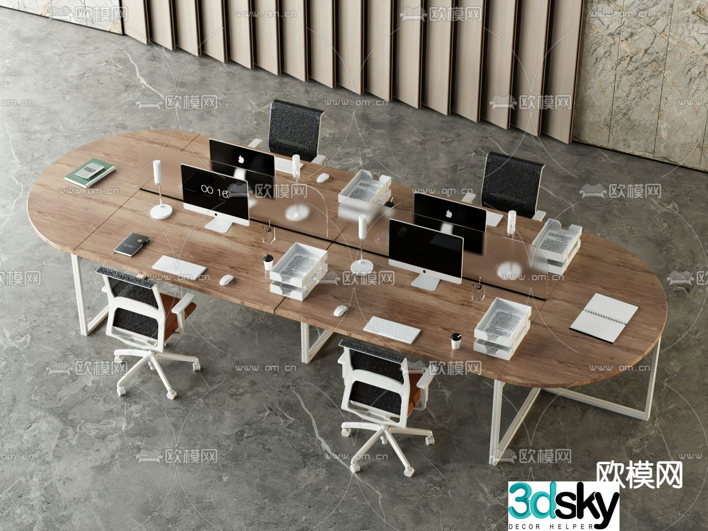Office desk and chair station 3D model
