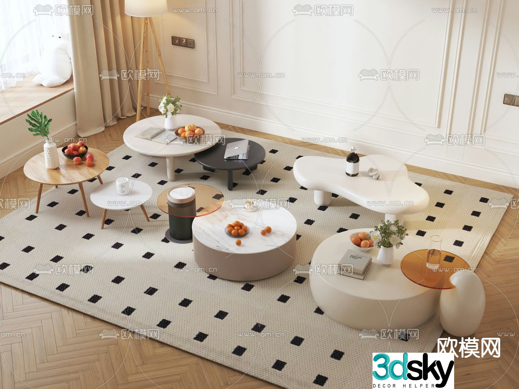 Cream style coffee table mother-in-law coffee table 3d model