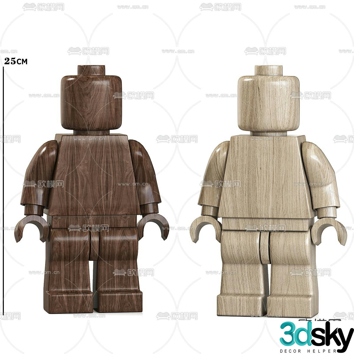Wooden building blocks toy man 3d model