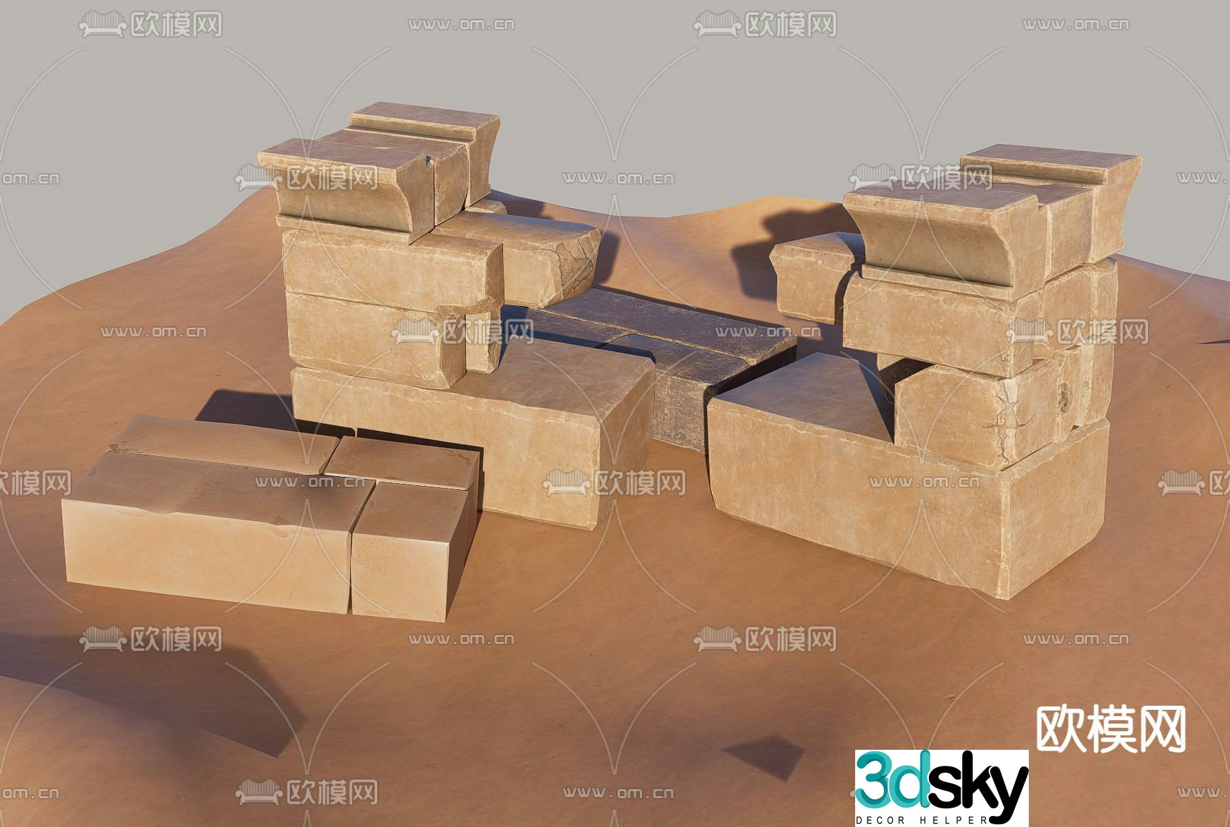ancient sandstone brick rock stone 3d model
