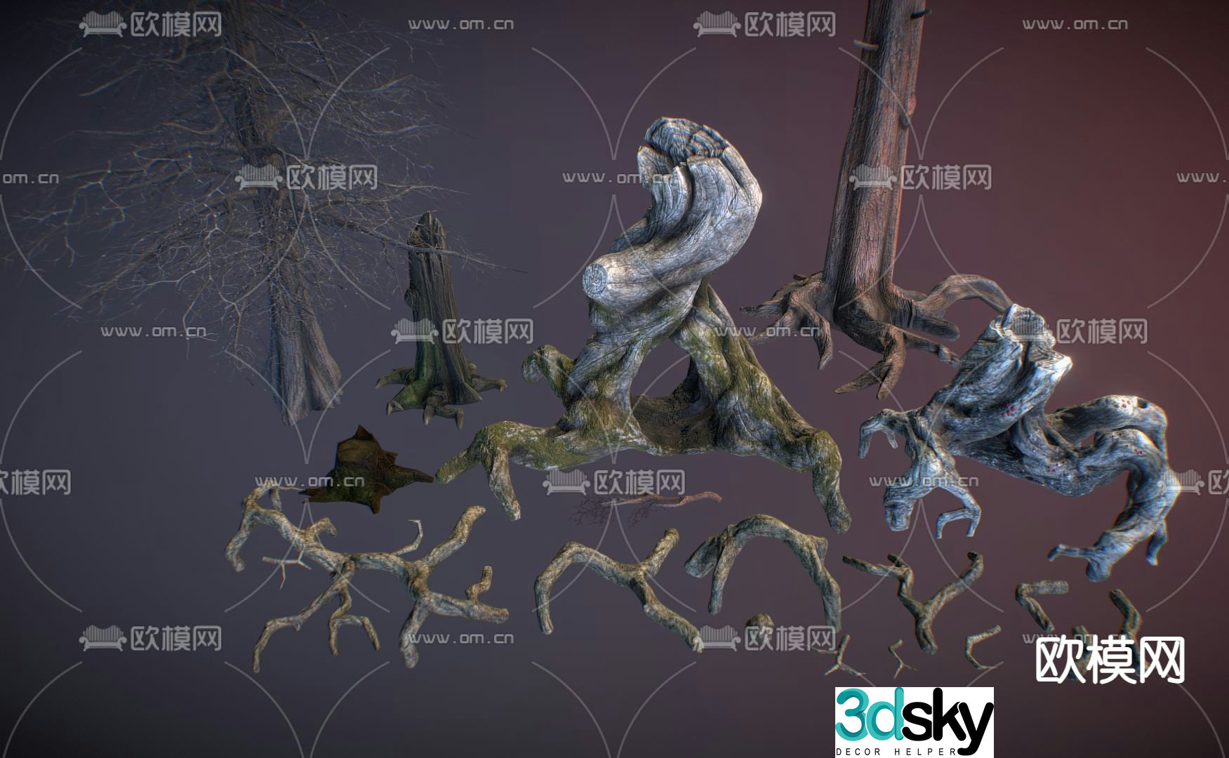 old wood pile wood pile dead wood tree stump 3d model