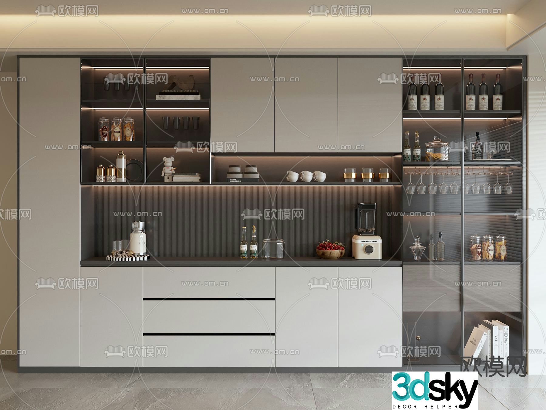 Glass wine cabinet solid wood cabinet 3d model